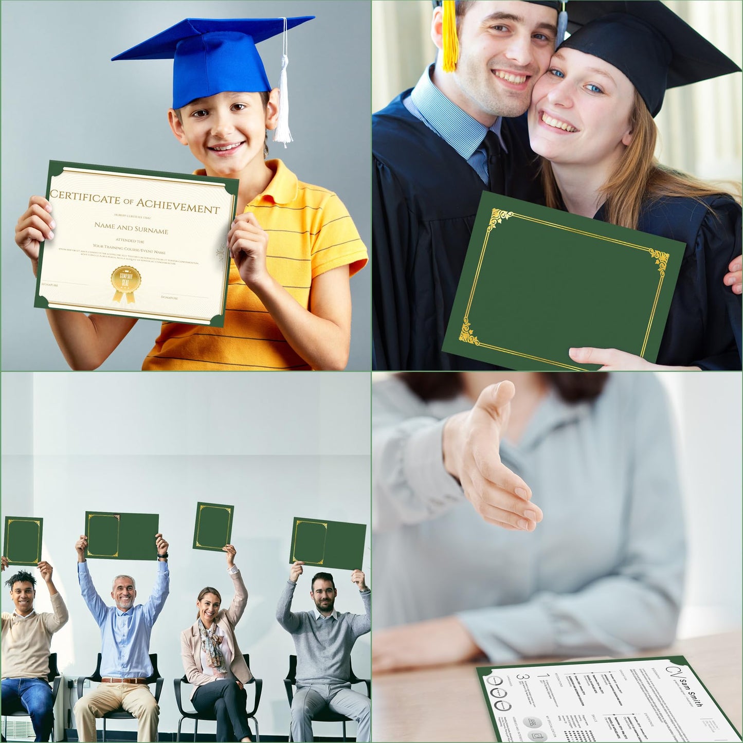 HAUTOCO 50 Pack Certificate Holders, Green Diploma Folders Certificate Covers with Gold Foil Border for Letter Size 8.5x11 Cardstock, Award, Document, Graduation