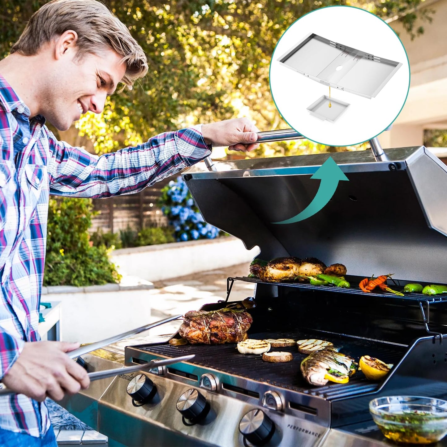 Grease Tray with Catch Pan for Party BBQ, Universal Adjustable Stainless Steel Grill Replacement Parts for Expert, NEXGRILL, Dyna Glo, BHG, Kenmore, Uniflame, Backyard and More (24" - 30")