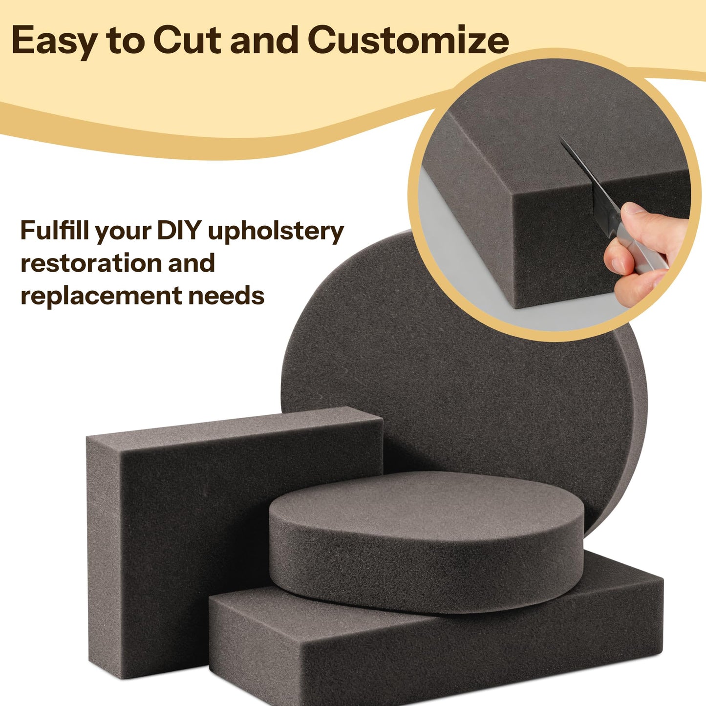 FlyGulls 20X20X4 Inch High-Density Upholstery Foam Padding Thick Couch Cushion Replacement Sofa Foam Cushion Replacement Cut to Any Size for Bench, Stool, Window Seat Pads, Dining Chair Pads