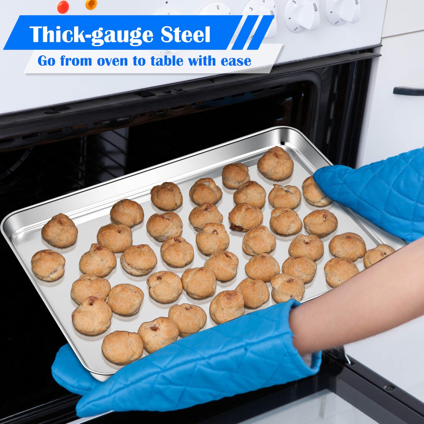 E-far Large Baking Sheets, 20”x14” Stainless Steel Cookie Sheet Pans for Oven, Non Toxic Big Metal Baking Trays for Cake Cookies, Healthy & Rust Free, Mirror Finish & Dishwasher Safe, 2 Pack