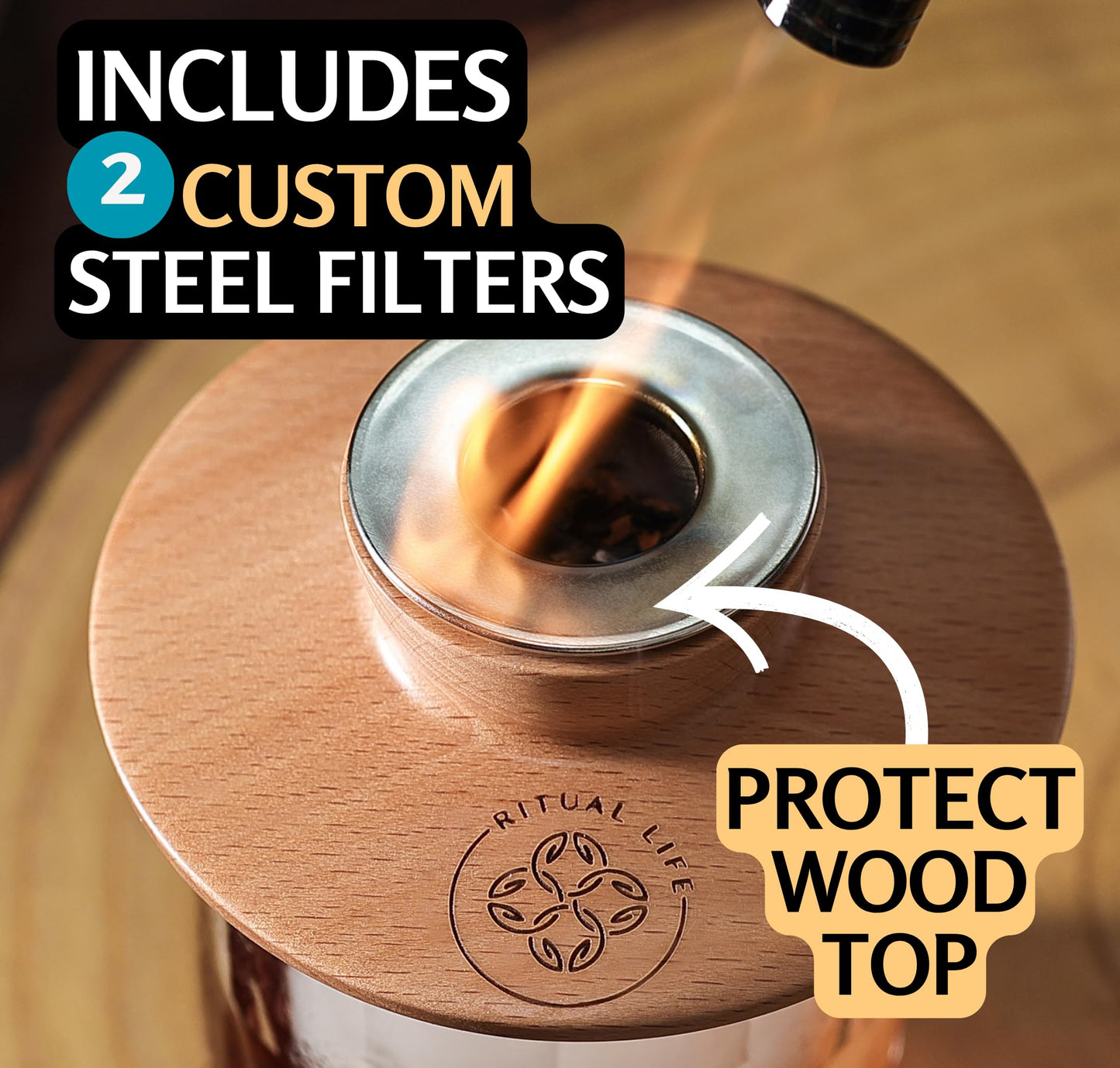 Whiskey Smoker Kit - Cocktail Smoker with Torch, 2 Ice Ball Makers, 6 Flavors Wood Chips, 2 Custom Burn Guard Filters - Old Fashioned Smoker Kit - Drink Smoke Infuser - Fumoir a Whisky