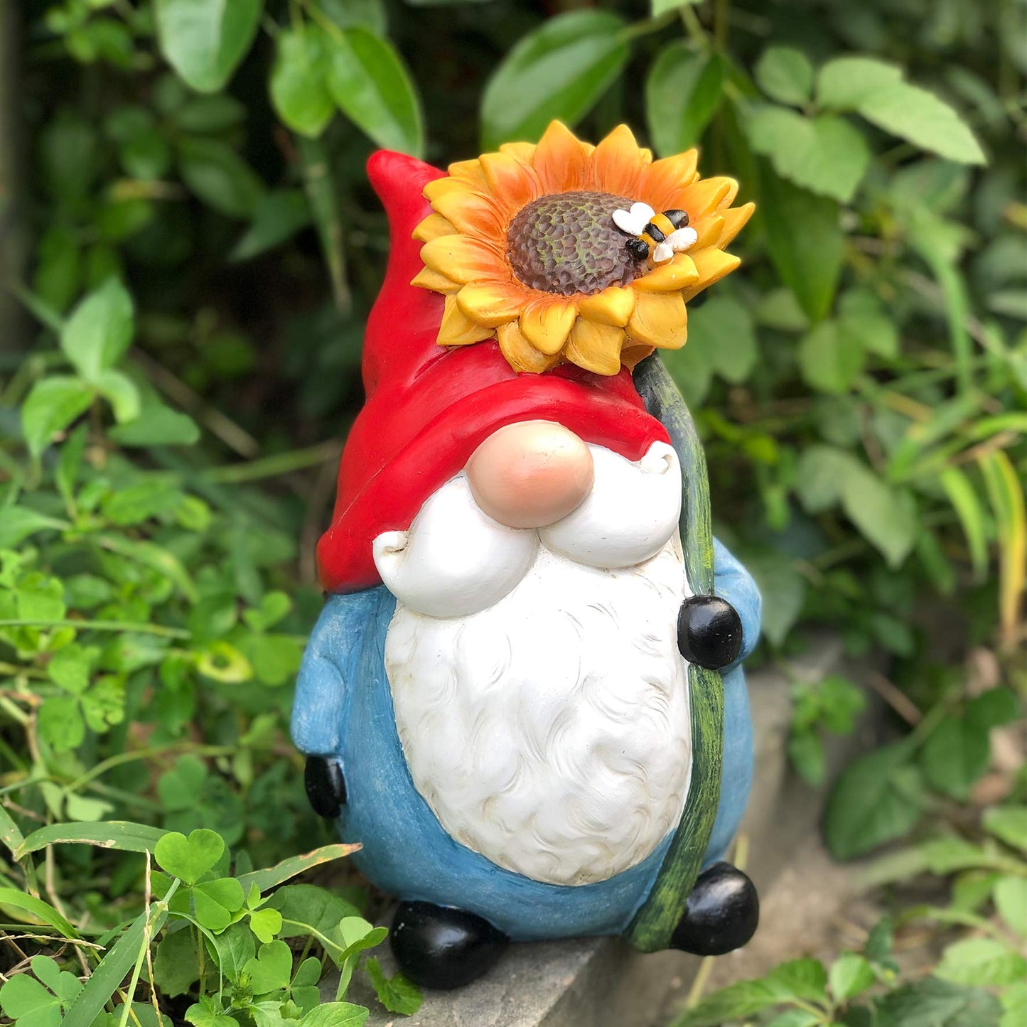 TZSSP Outdoor Garden Gnome Statue Statuary with Yellow Sunflower Spring Garden Decor Gnome Decor