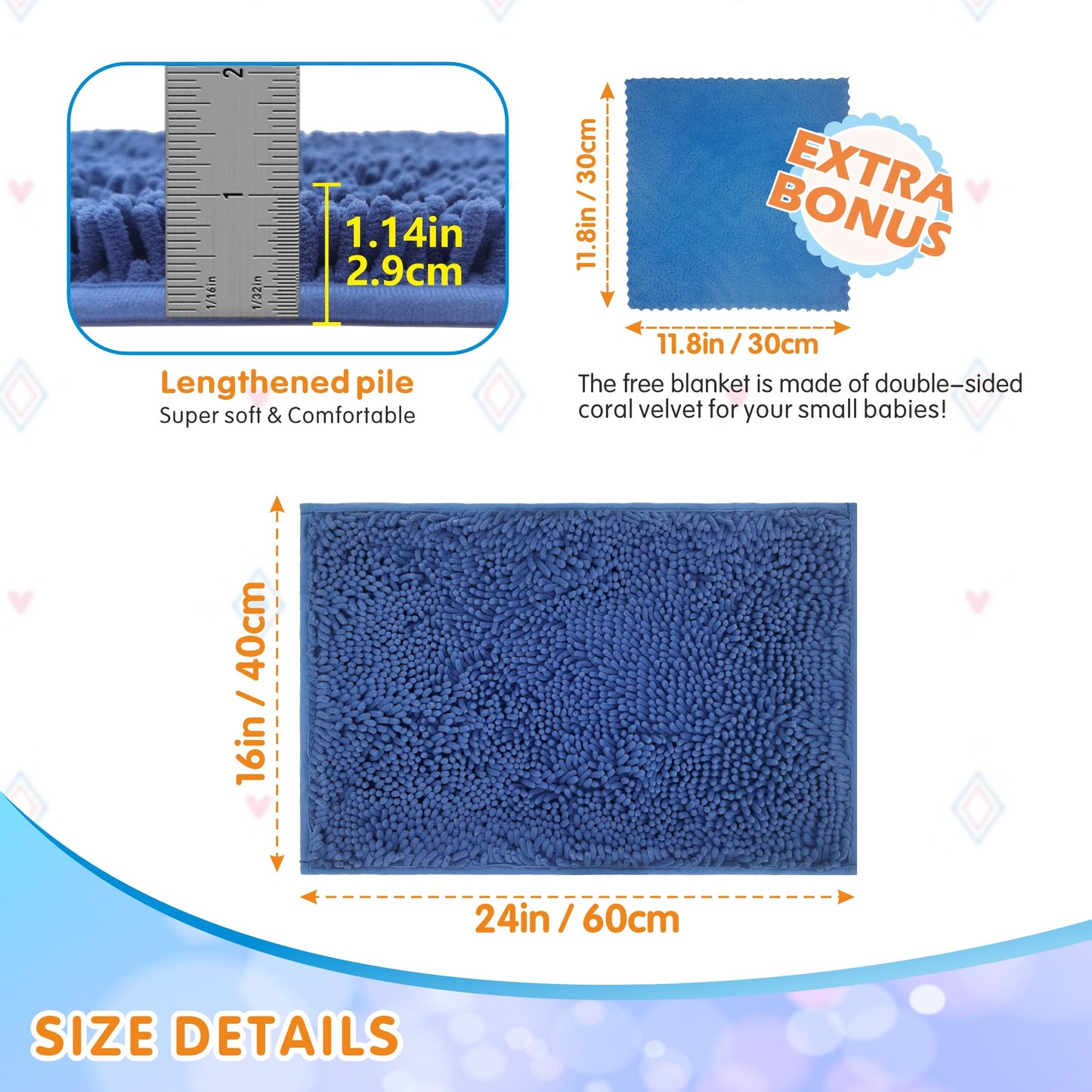 VOZRELS Guinea Pig Cage Liner Bedding 2 PCS, Washable Guinea Pig Bed Mat, Extra Absorbent Rabbit Pee Pad Reusable, Non-Slip Fleece Blanket for Bunny and Small Animal Cage Accessories (Blue, 24"x16")