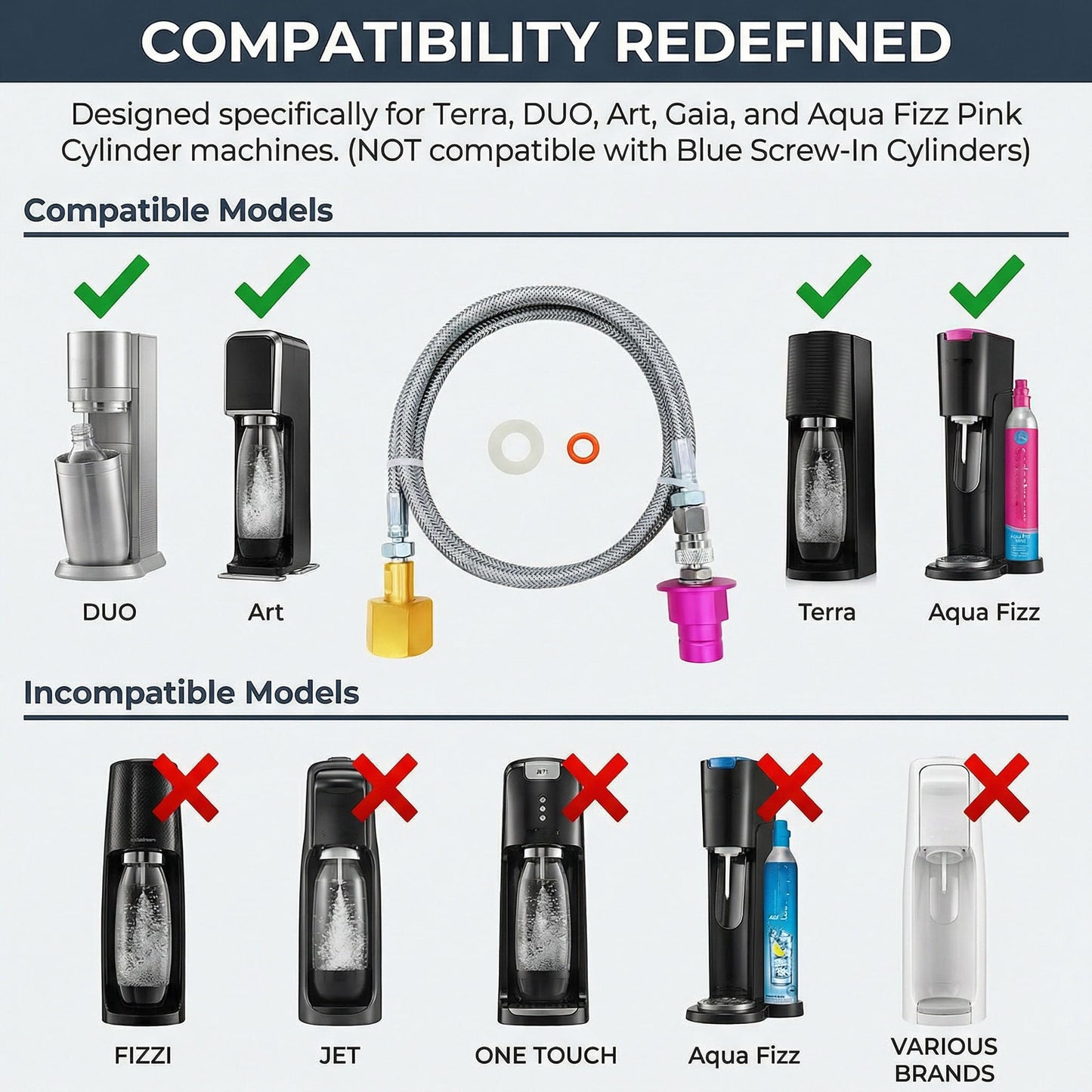 Soda Terra Machine Co2 Adapter Quick Connector Stainless Steel Hose Compatible with Terra DUO Art Gaia Soda Series (60inch)
