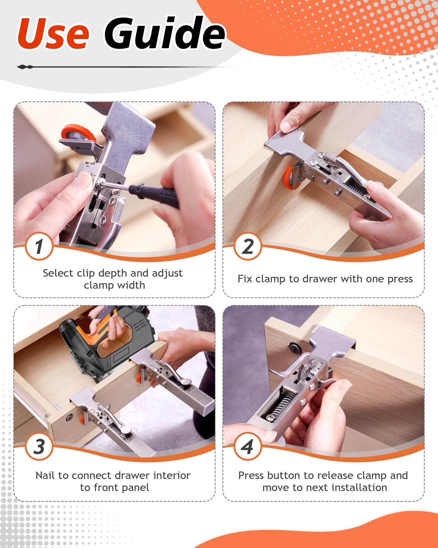 Drawer Front Installation Clamps, Stainless Steel Adjustable Drawer Fixing Clamp, Woodworking Tools for Drawer Panel Mounting with Single Press, Drawer Fixing Clips for Consistent Gaps