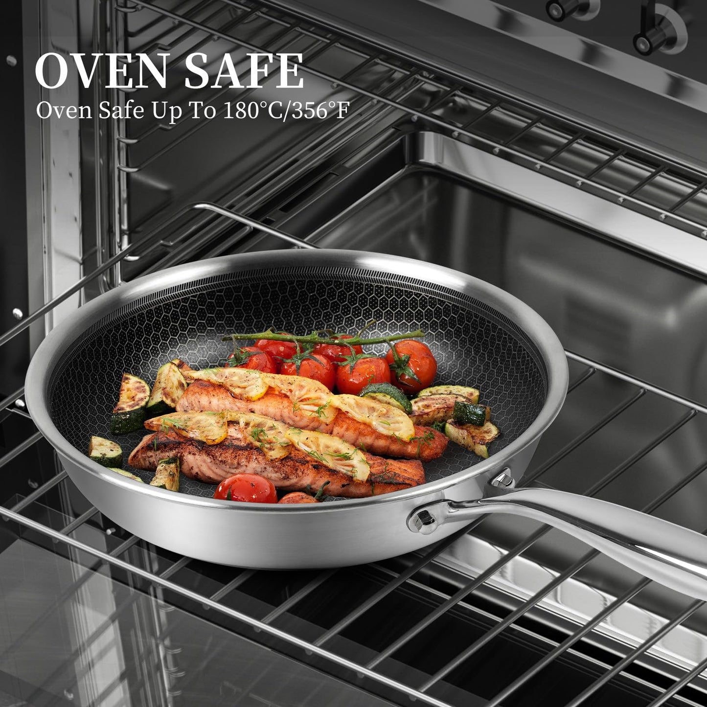 12 inch Tri-Ply Stainless Steel Frying Pan with Lid Large Nonstick Honeycomb Coatings Skillet for Eggs & Omelettes Non Toxic Healthy Omelette Pan Compatible W/All Cooktops