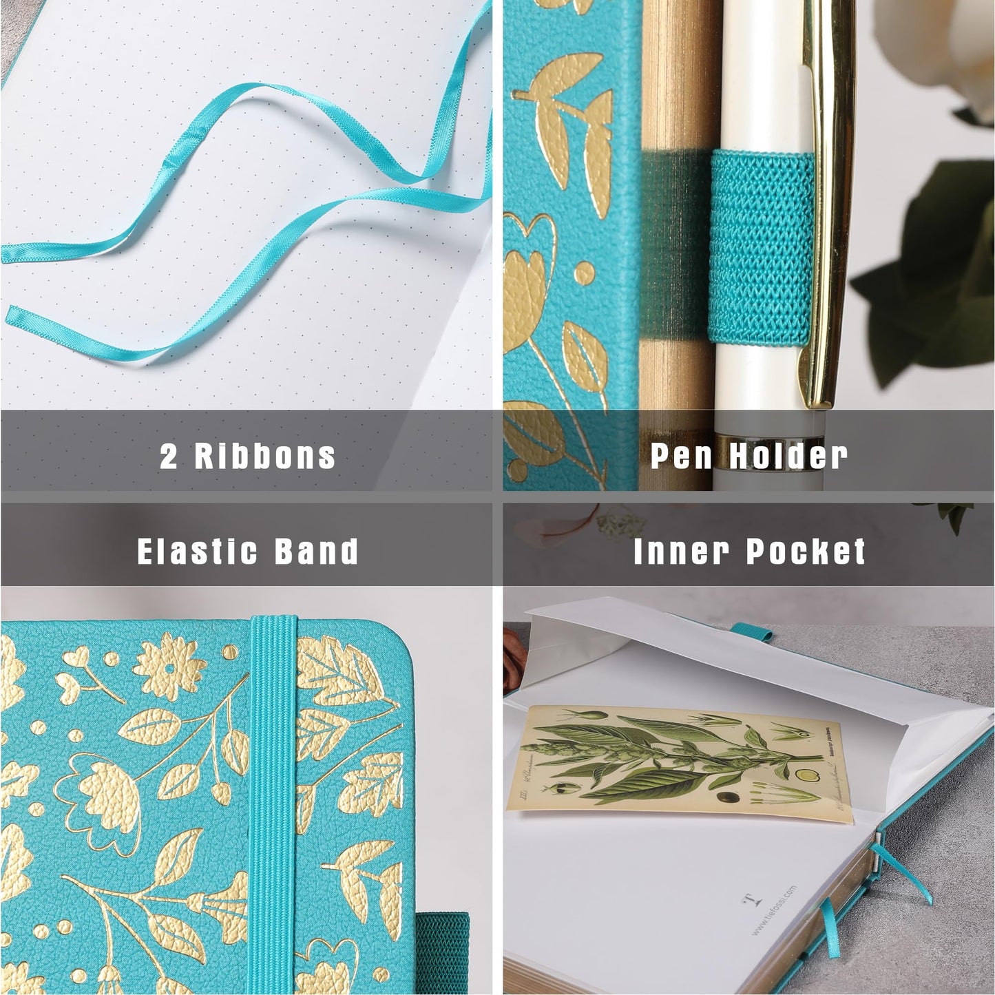 TIEFOSSI Dot Journal, Vintage Journal Notebook for Women Men, 160 GSM 192 Premium Pages, A5 Hardcover Journaling Notebooks Gift, for Travel Office Daily Writing Teal2