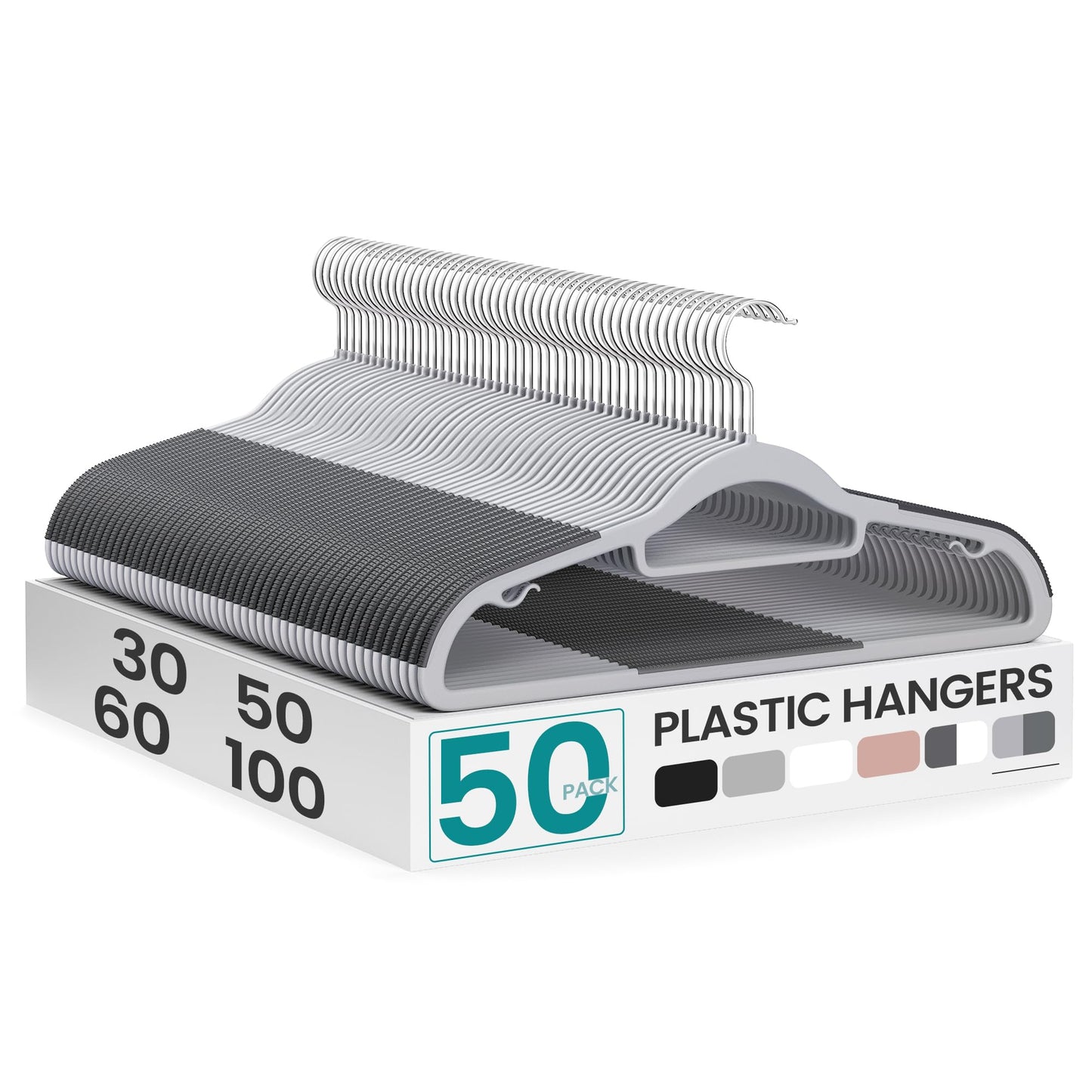 SONGMICS Pack of 50 Coat Hangers, Heavy-Duty Plastic Hangers, Clothes Hangers, Light and Dark Gray UCRP20G50