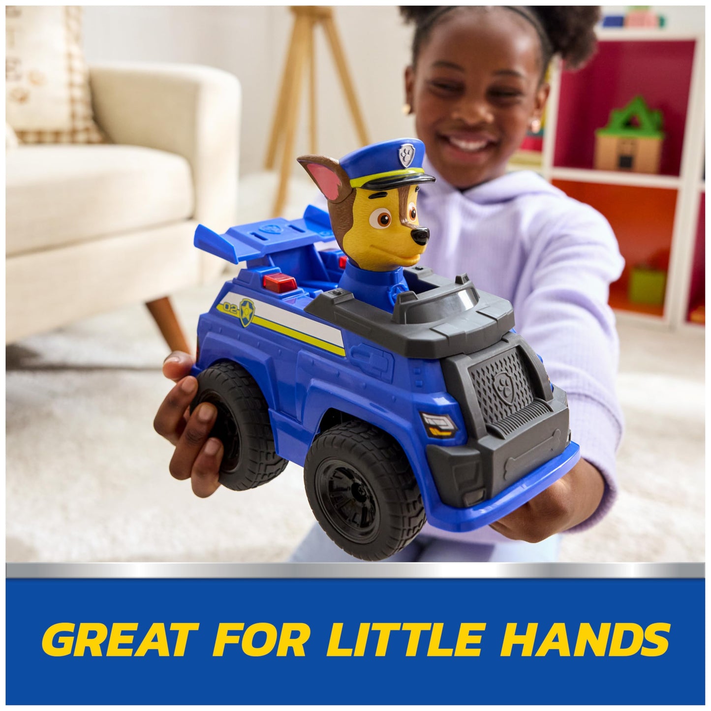 PAW Patrol Chase RC Action Cruiser, Remote Control Car with LED Lights & Easy-Steer Controller, Pretend Play Kids Toys for Boys & Girls Ages 3 and Up