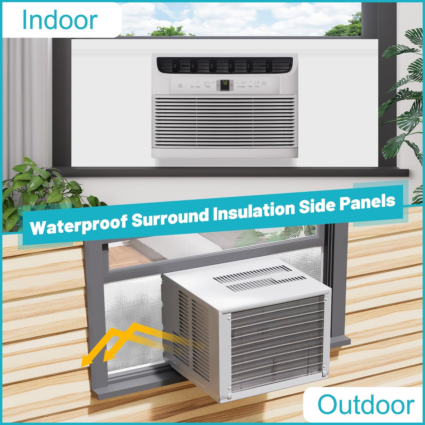 Chiligent Window AC Insulated Foam Panels with Aluminum Foil, Good Sealing Window AC Side Panels with Top Seal Strip, Waterproof Surround Insulation Side Panels, Reflect Light & Heat, Lower Noise