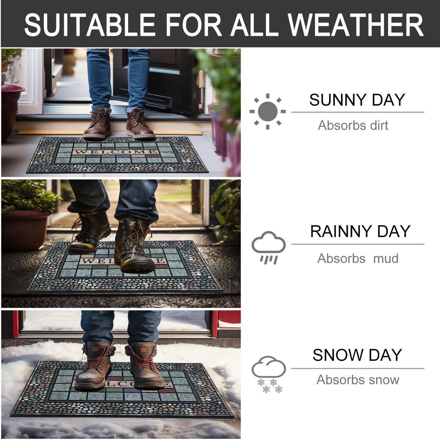 CHICHIC Entrance Door Mat Large 24 x 36 Inch Entry Way Doormat Front Door Rug Outdoor Heavy Duty Welcome Mat, Non Slip Rubber Back Low Profile for Garage, Patio, High Traffic Area, Rectangle Style A