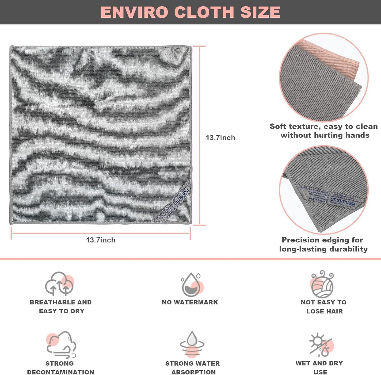 YOLOLOY Window & Enviro Cloth Set, Microfiber Cleaning Cloths, 3 Count, 12x12 inches, Purple, Grey, Pink (Solid), Lint Free