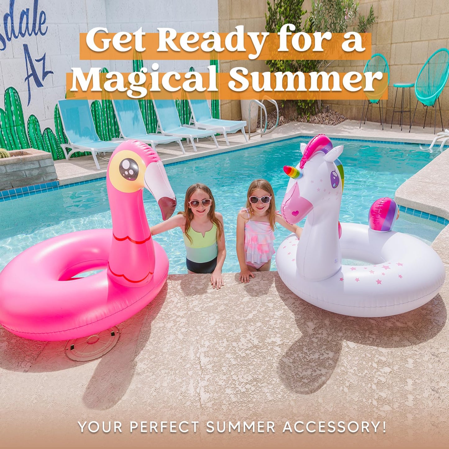 JOYIN 2-Pack Flamingo Unicorn Pool Float - Fun Beach Floaties, Inflatable Swimming Pool Tubes Party Toys, Lake Beach Floaty Swim Rings Summer Pool Raft Lounger for Adults & Kids