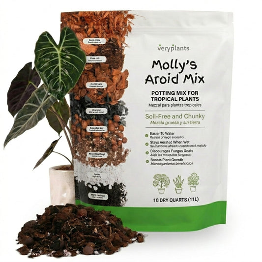 Molly's Aroid Mix - Premium Soilless Potting Mix for Houseplants - Fast Draining Soak Up & Chunky vs. Potting Soil for Indoor Plants - with Bark, Coco Chips, Worm Castings, Mycorrhizae 11 Liters