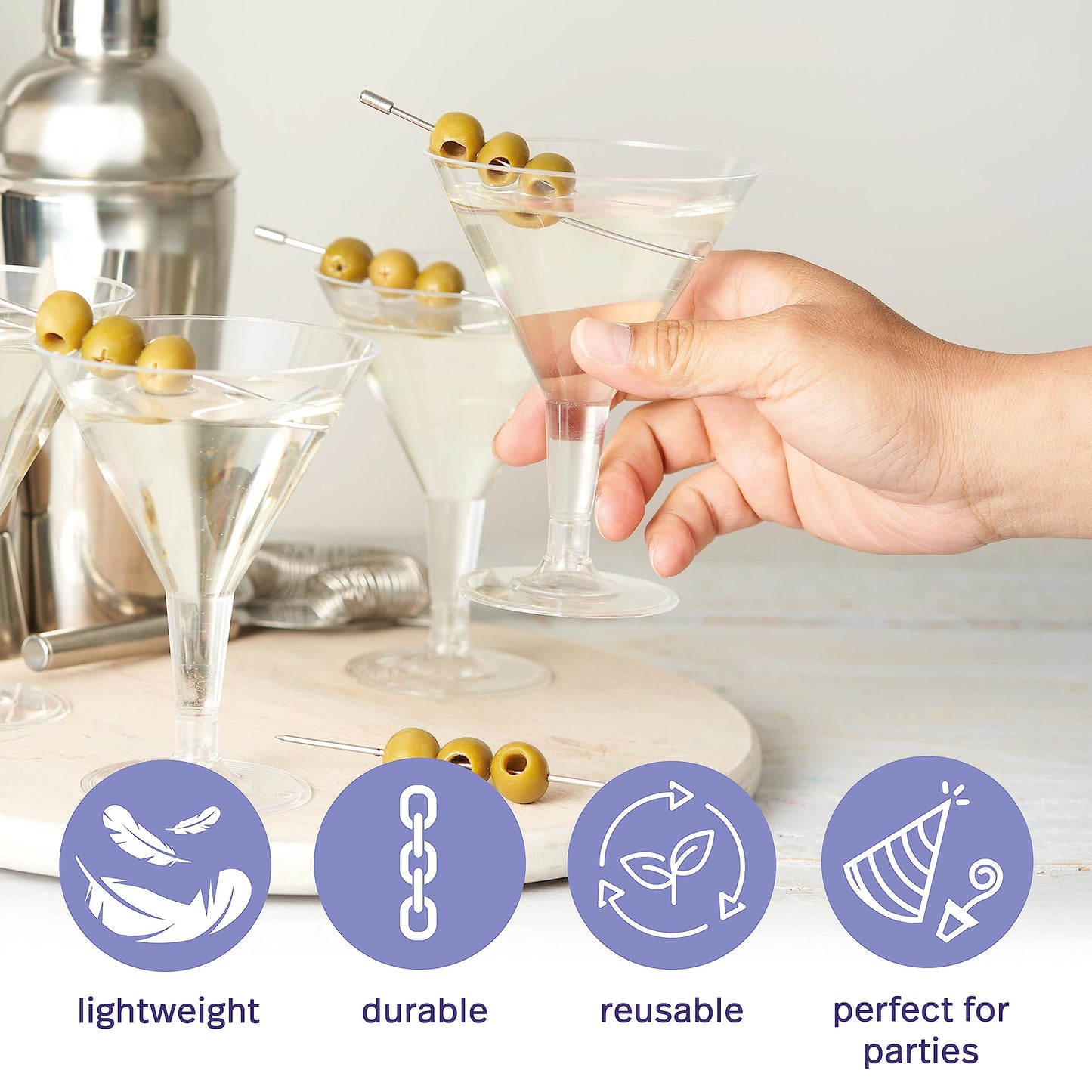 MATANA 48PCS Heavy Duty Clear Plastic Martini Glasses, 7oz Reusable Cocktail Glasses, Margarita Glasses for Wedding, Party and Banquet