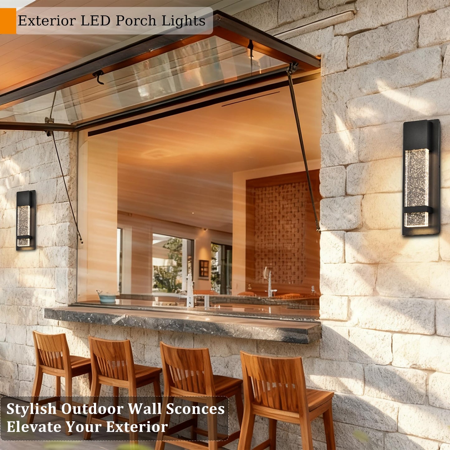Modern Outdoor Wall Sconce,3000K Warm Light, Black Waterproof Aluminum Exterior Wall Lantern with Crystal Bubble Glass, Hardwired Outdoor Wall Light for Porch, Patio,Entryway, Garden