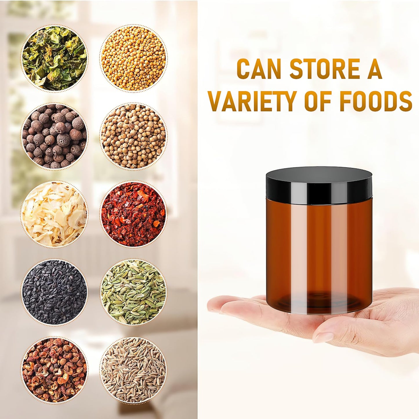 8 oz Amber Plastic Jars with Lids, 40 Pack Round Cosmetic Container, Refillable Samples Jars for Cream, Makeup,Craft Supplies,Kitchen Travel Storage