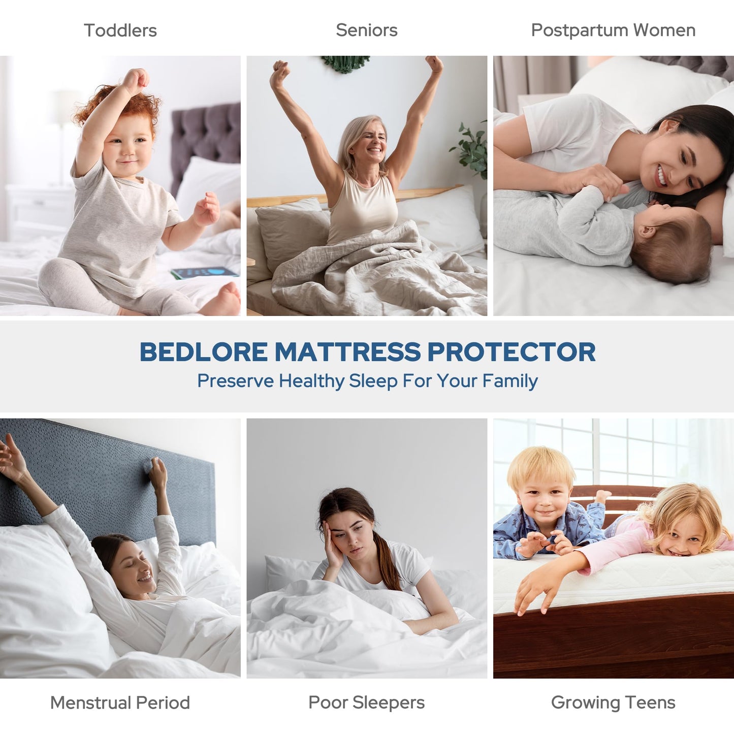 BEDLORE Waterproof Mattress Protector, Queen Size Mattress Pad Noiseless with Deep Pocket 6"-21" Depth, Soft & Breathable Dirt-Proof Bed Mattress Cover Washable for Home, Bedroom, Hotel (Gray)
