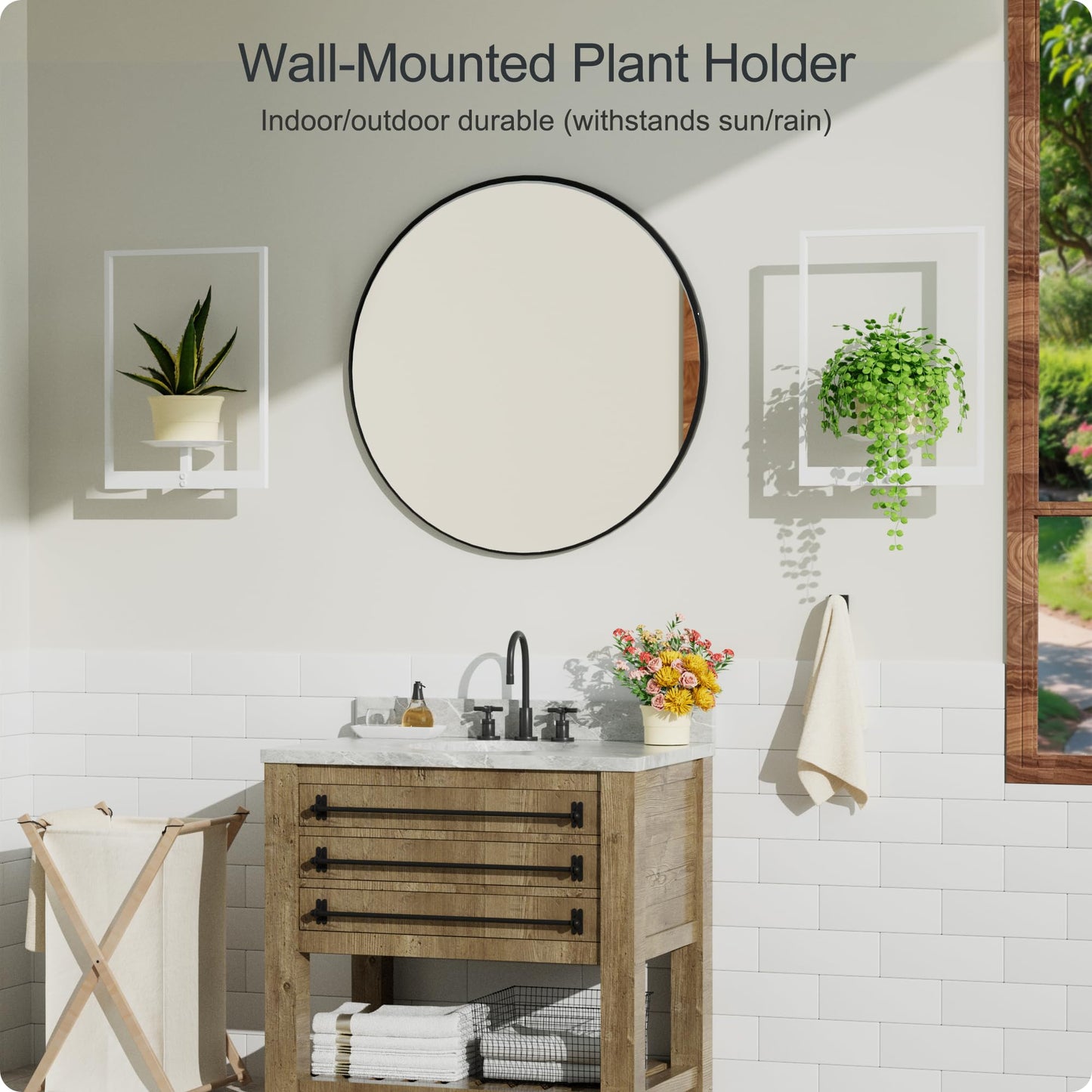 BUTUNITA White Metal Wall Plant Holder - 3-Pack Wall Mounted Plant Stands and Hanging Holders for Indoor Planter and Flower Pot -Rectangle Decor Shelf for Plant Storage (Pot Not Included)