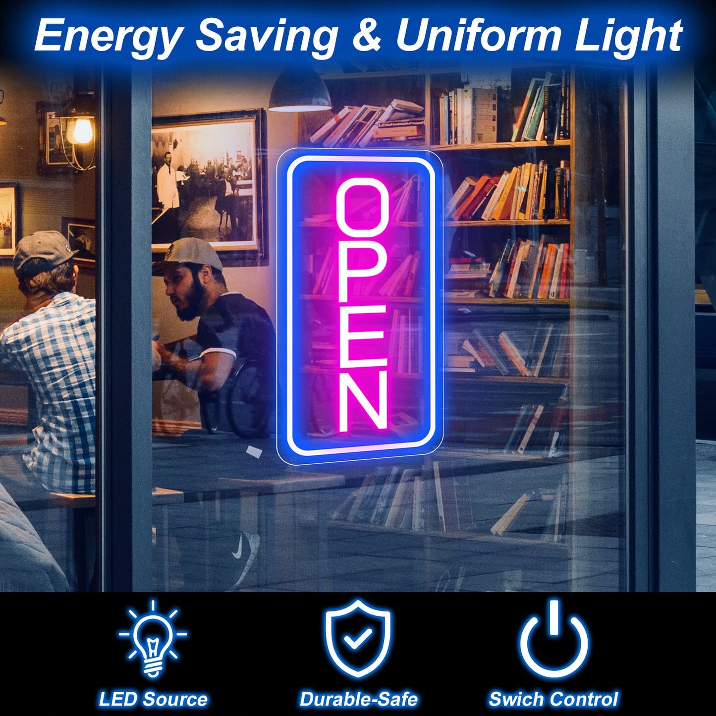 Neon Open Signs for Business, 16''x 9'' LED Open Sign, Super Bright Neon Sign (Blue&Pink), with ON/OFF Switch & Adapter, Neon Light Sign for Window Party Wall Bars Coffee Salon Club Shop, Vertical