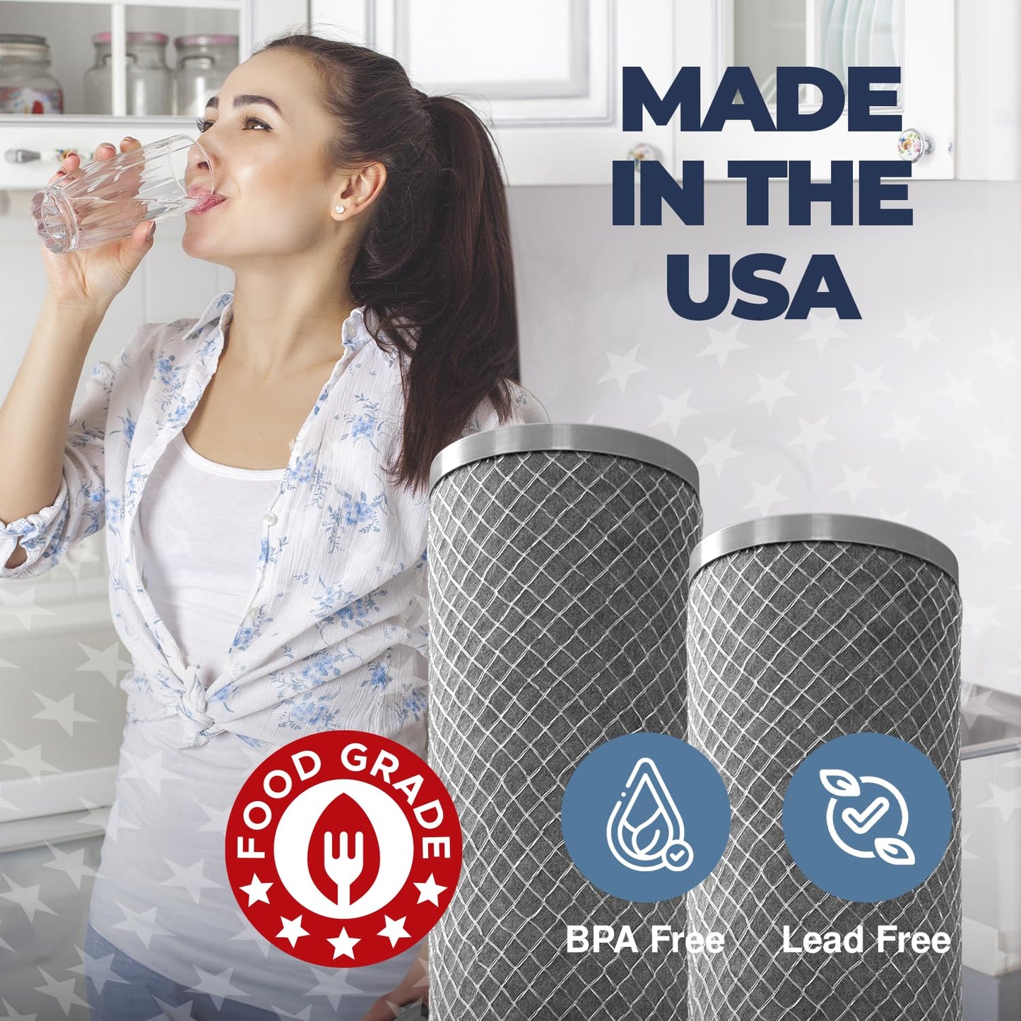 Healthy Spring 5 Micron 2.5" x 20" Whole House CTO Carbon Sediment Water Filter Cartridge Compatible with Pentek C1-20, NCP-20, Made in USA, Pack of 4