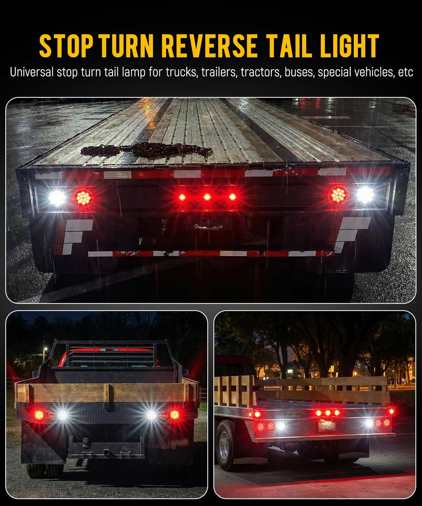 Partsam 4 Red + 2 White 4" Round Led Stop Turn Tail Back-up Reverse Fog Lights Include Lights Flange Mount 12 LED for Truck Trailer RV