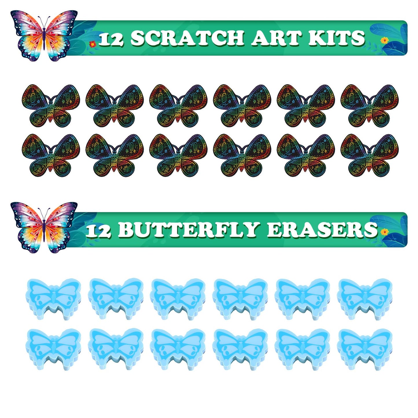170pcs butterfly party favors Supplies, rulers,Scratch Crafts,Gift Bags,Stickers School Stationery Bulk for Kids Birthday Fill Up the Goodie Bags Prizes Pinata Fillers girl Party Decorations