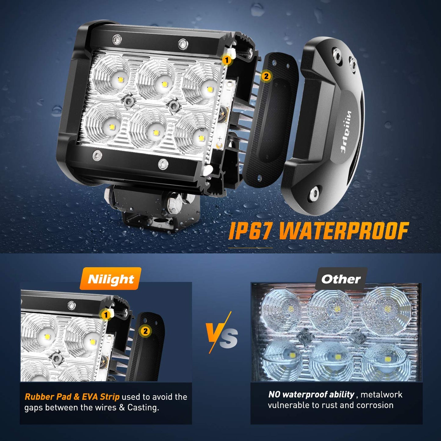 Nilight 60001F-B Led Pods 2PCS 18W 1260LM Flood Led Off Road Lights Super Bright Driving Fog Light Boat Lights Driving Lights Led Work Light for Trucks, 2 Years Warranty