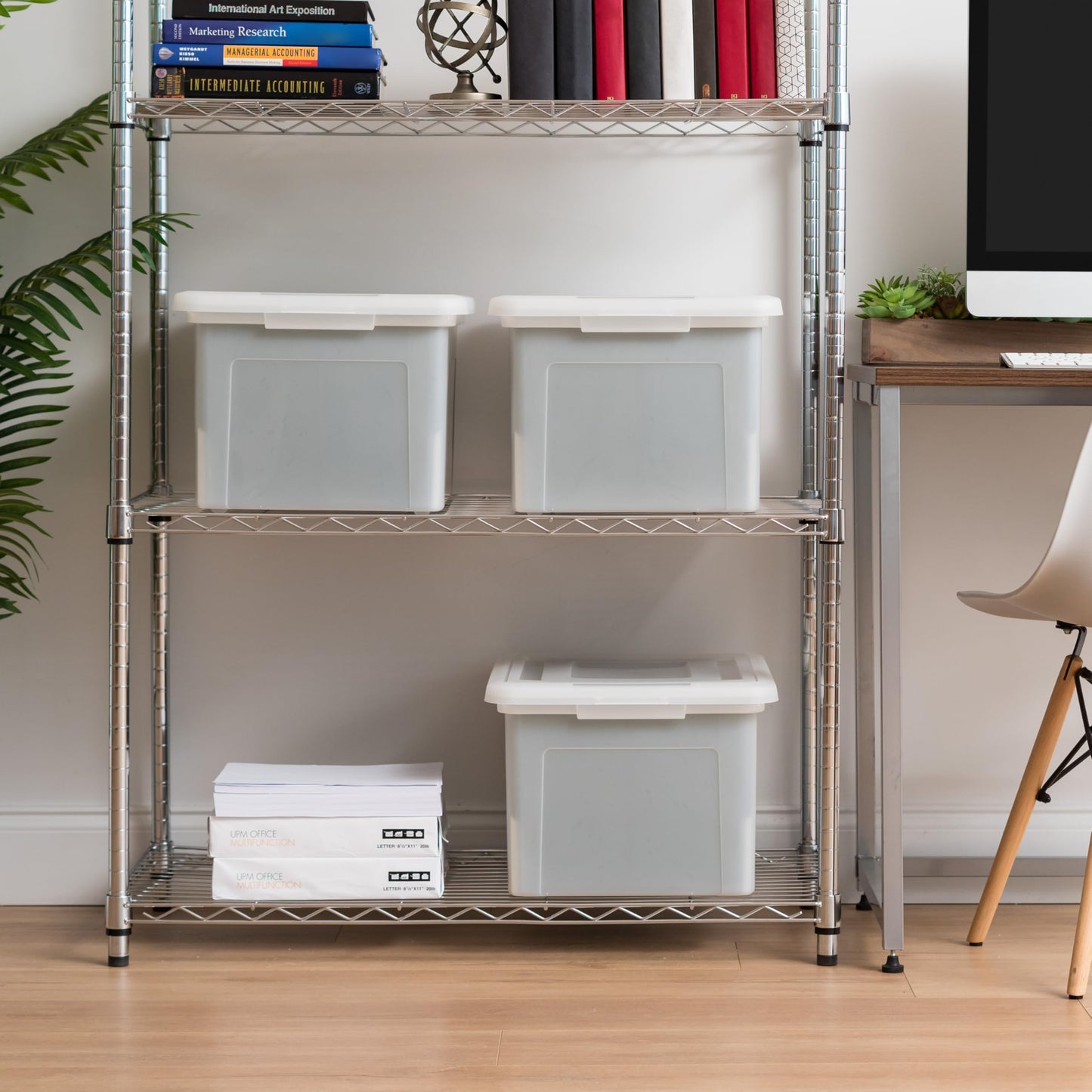 IRIS USA File Box, Plastic File Organizer with Lids for Letter/Legal File, Portable Document Box For Moving, Storage Bin with Durable and Secure Lid, Stackable Nestable BPA-Free, Clear 35 Qt. 4 Pack