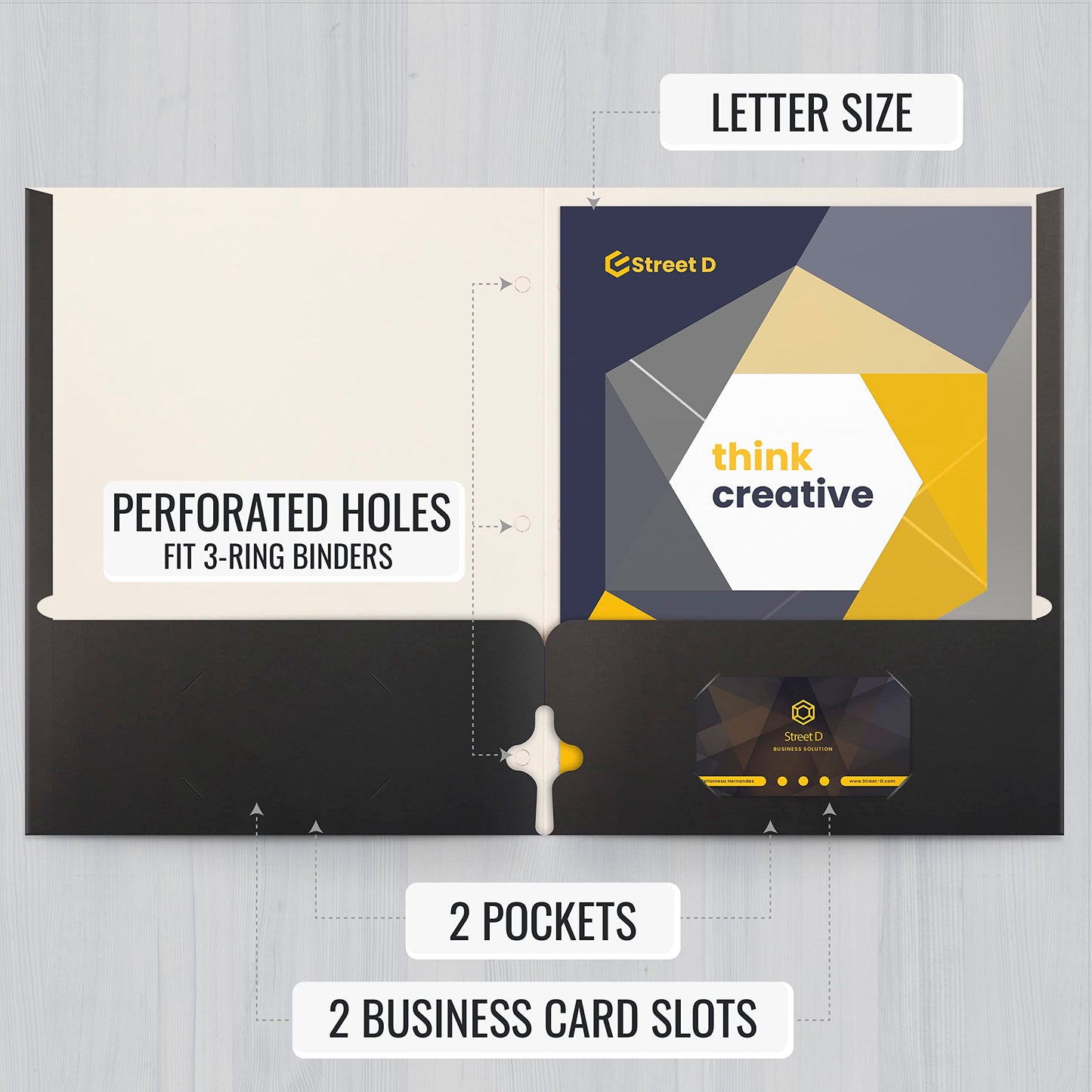 Better Office Products Two Pocket Portfolio Folders, 50-Pack, Black, Letter Size Paper Folders, 50 Pieces, Black