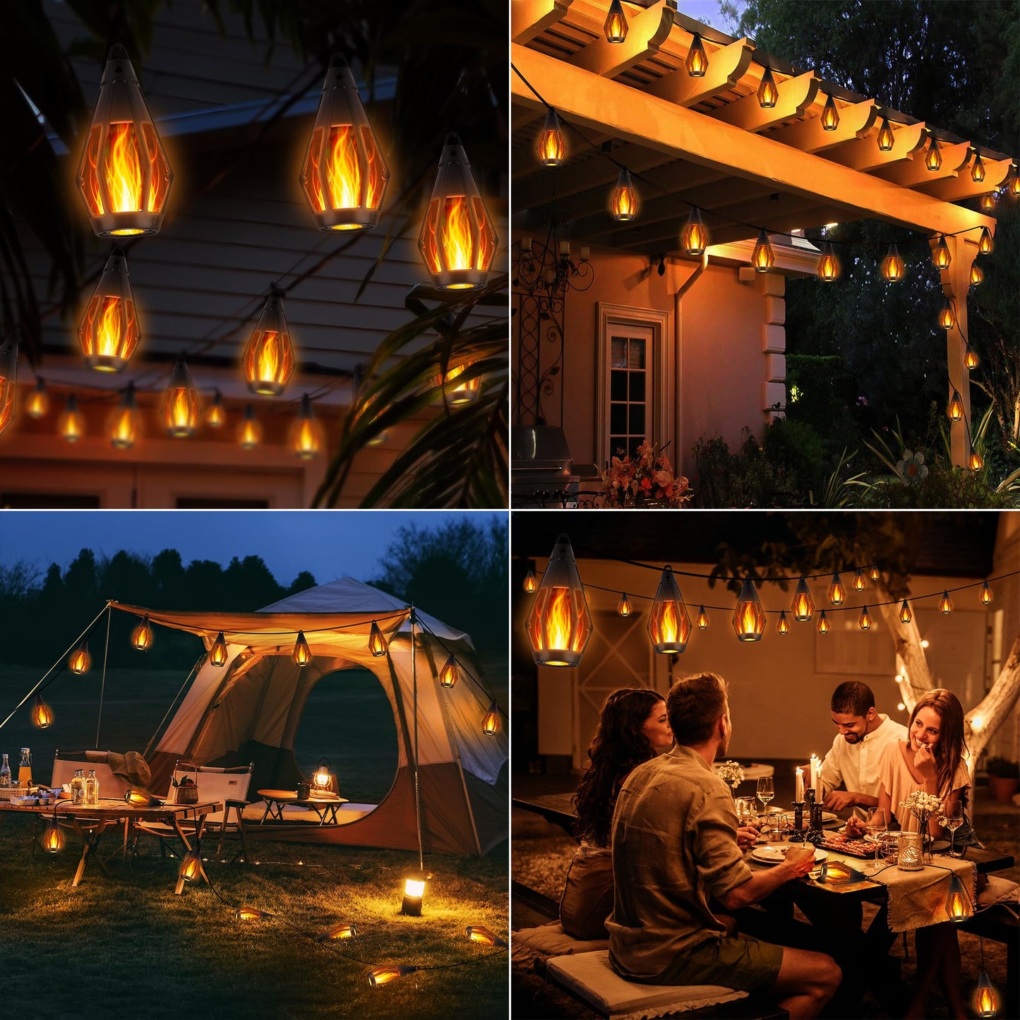 Solar String Lights Outdoor, 41FT Flame Solar Powered Patio Lights with 15 Bulbs 150 LEDs, Waterproof Outdoor String Lights for Garden Yard Patio Decor, Outside Decor for Party Camping BBQ