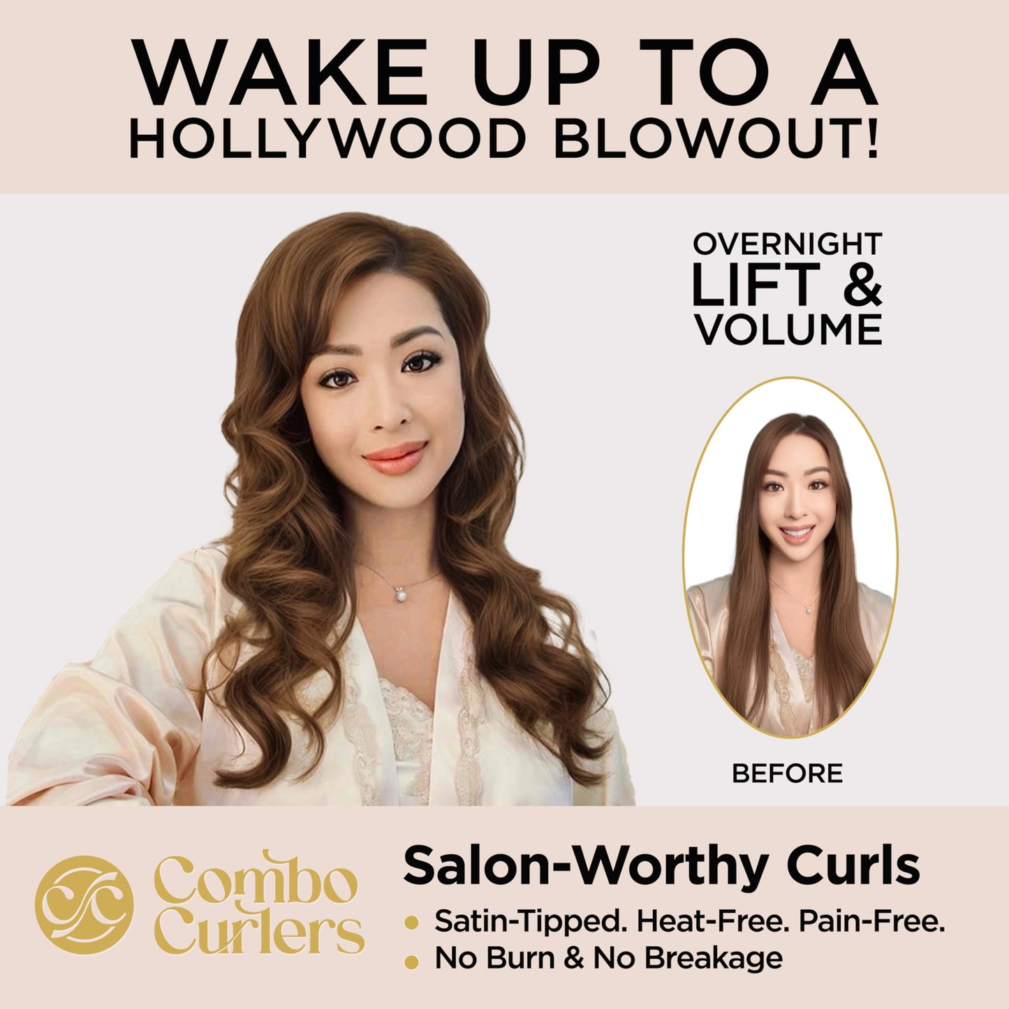 Heatless Hair Curlers – Overnight Foam Rollers for Sleeping, No Heat Curlers for Women, Satin-Wrapped Ends & Soft, 8pc Set for Hollywood Blowout Curls (Black)