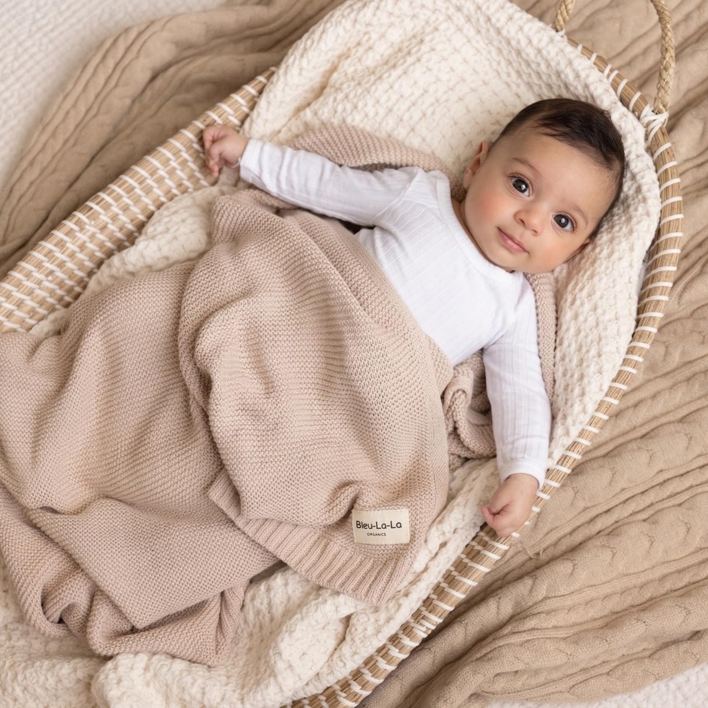 Bleu La La Luxury Organic Cotton Lightweight Knit Baby Blanket (05 - Heritage - Oatmeal)