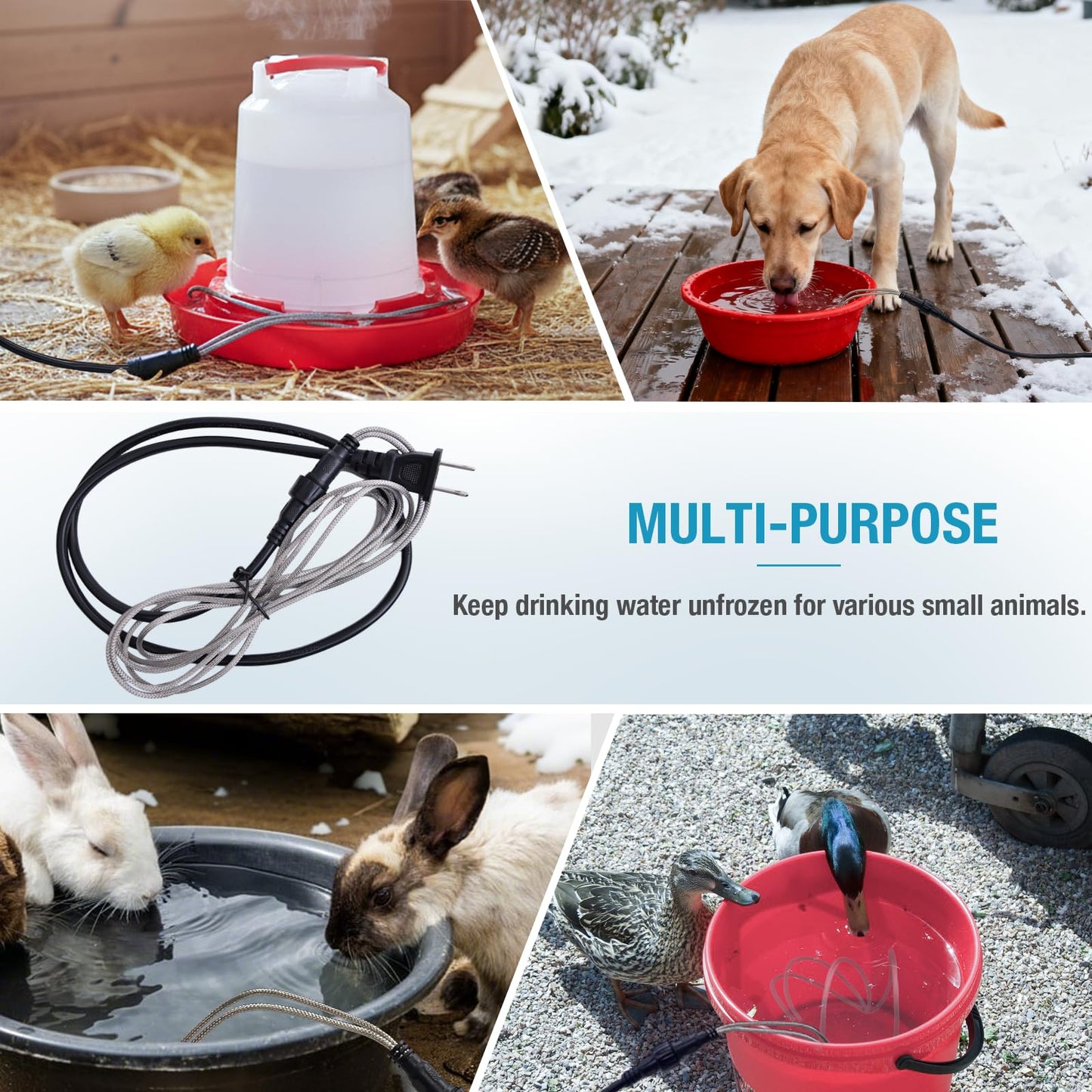 Shaledig Chicken Water Heated Cord 1 Pack, 39W Chickens Water Heater for Winter, Freeze Proof Chicken Waterer Heater with Long Heating Cord 4FT for Poultry Like Chickens Geese Ducks and Small Animals