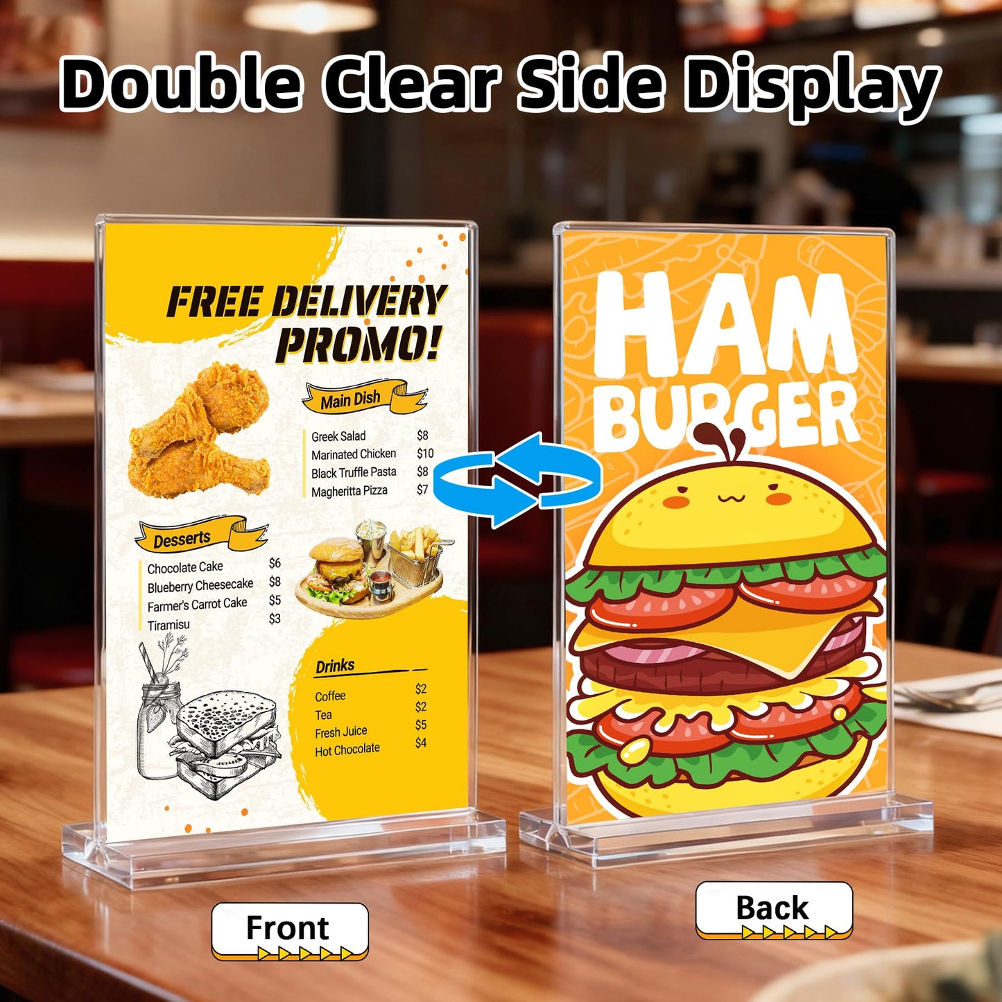 Acrylic Sign Holder 5x7, 10 Pack Vertical Clear Table Menu Display, Double Sided Table Top Frame Plastic Stand, Suitable for Restaurants, Office, Store, Fair