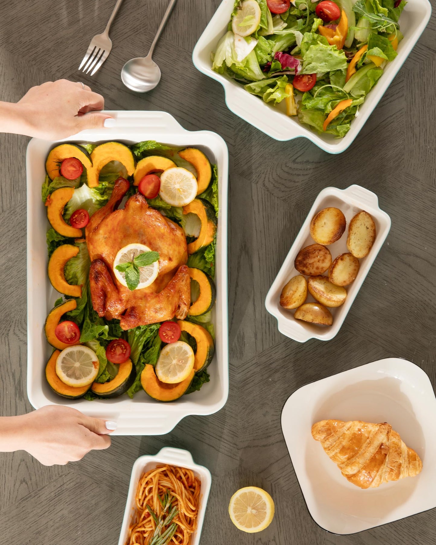 Sweejar Ceramic Bakeware Set of 4, Casserole Dishes for Oven, Rectangular Baking Dish with Handles, Lasagna Pans Deep for Cooking, Gratin, Roasting, Banquet and Daily Use (Beige)