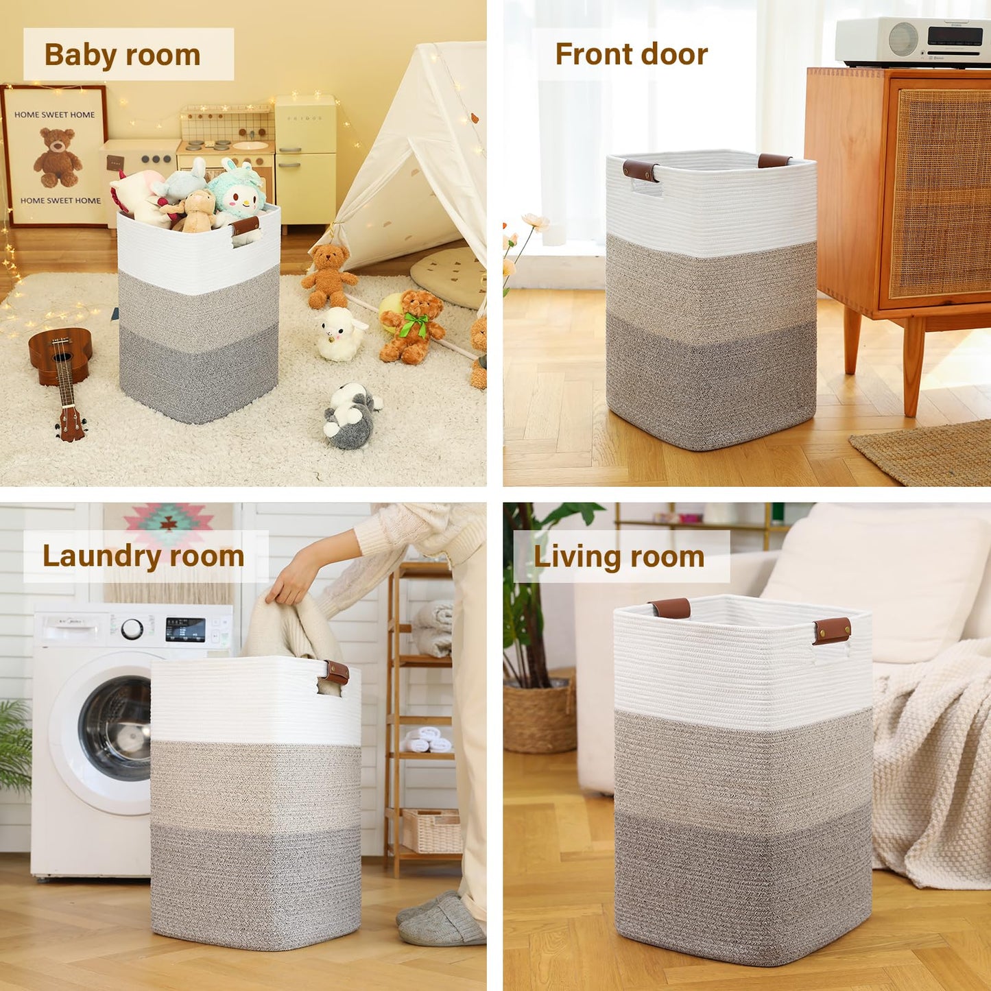 SIXDOVE Laundry Hamper 96L Extra Large Laundry Basket, Woven Blanket Basket, Cotton Woven Storage Basket Hamper with Handles for Living Room, Large Basket Pillows, Blankets, Clothes-Gradient Yellow