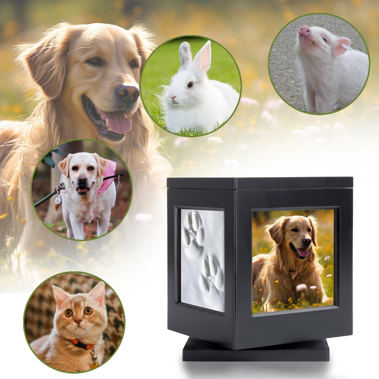 DiDiBirDi Personalized Dog Urn for Ashes, Black Wooden Memorial Keepsake for Cat, Large Funeral Cremation Pet Owner Souvenir with Claw Print and Velvet Storage Bag(75lbs)