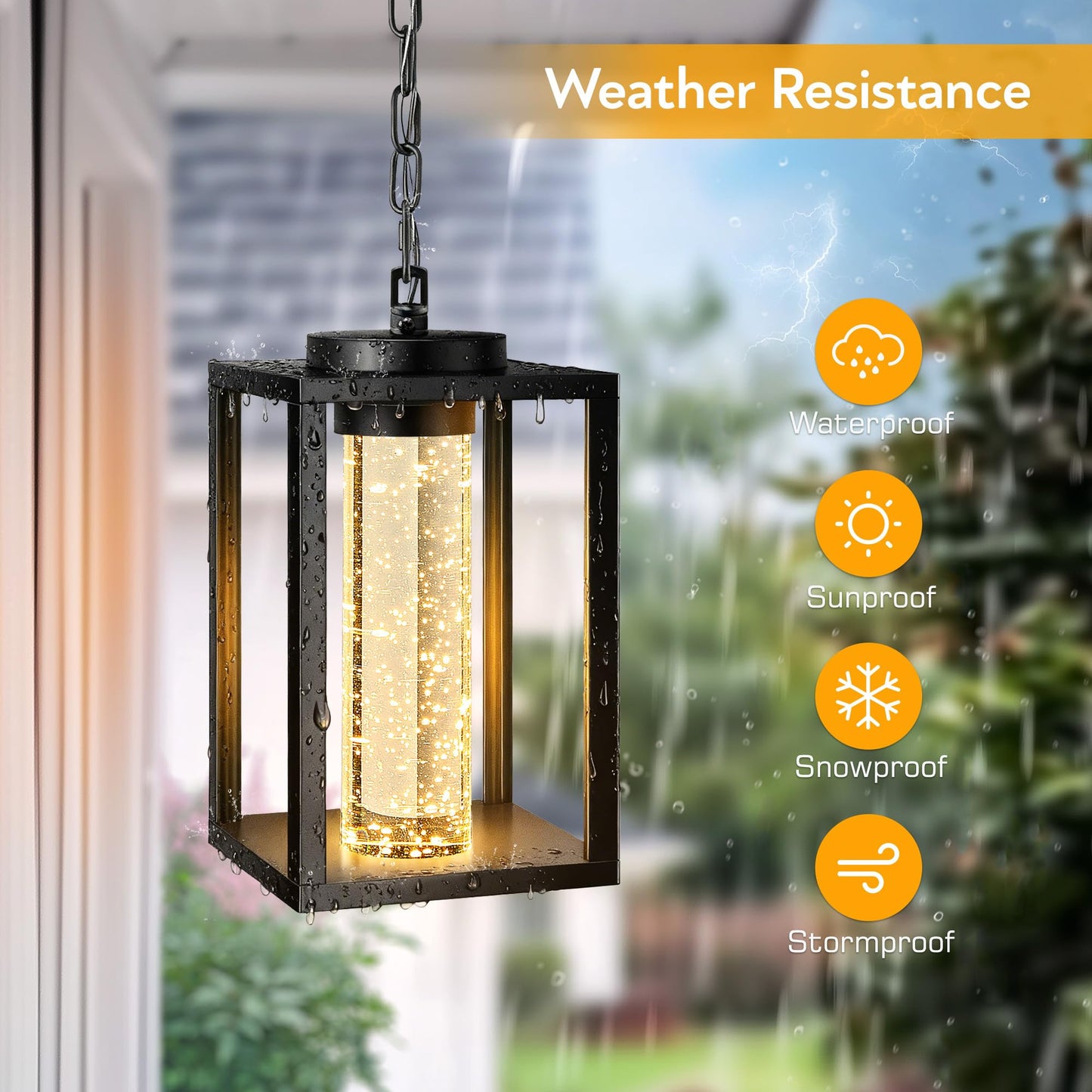 VIANIS Outdoor Pendant Lights for Porch, Aluminum Outdoor Hanging Light Fixture with Adjustable Chain, Black Modern Exterior Hanging Light with Built-in 10W LED, Waterproof Outdoor Porch Chandelier
