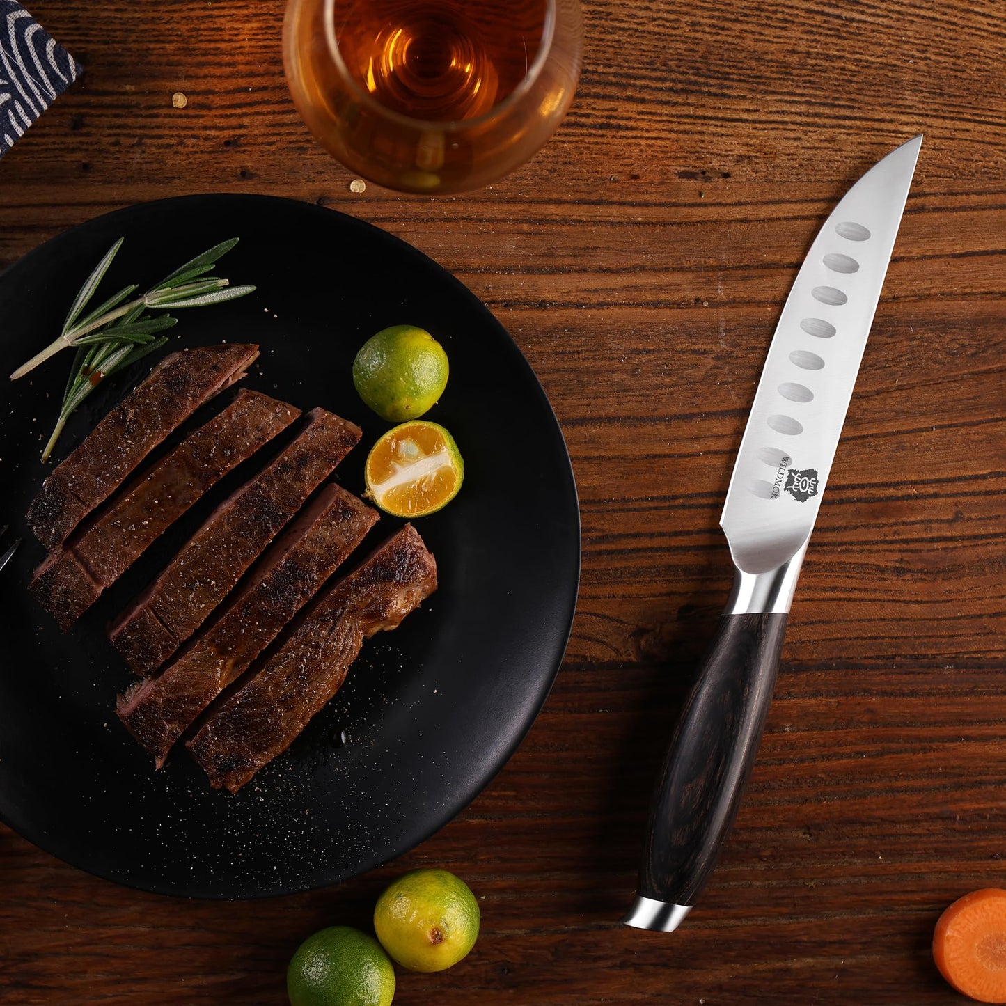WILDMOK 5 Inch Steak Knives Set of 4, Ultra Sharp Steak Knives Kitchen Knives Set, German Stainless Steel Steak Knife Set Black Pakkawood Handle with Gift Box