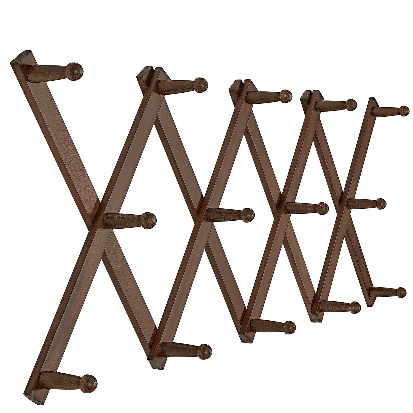 SKOLOO Accordion Wall Hanger, Modern Expandable Coat Rack Wall Mounted, Solid Wooden Wall Hat Rack, 14 Peg, Walnut