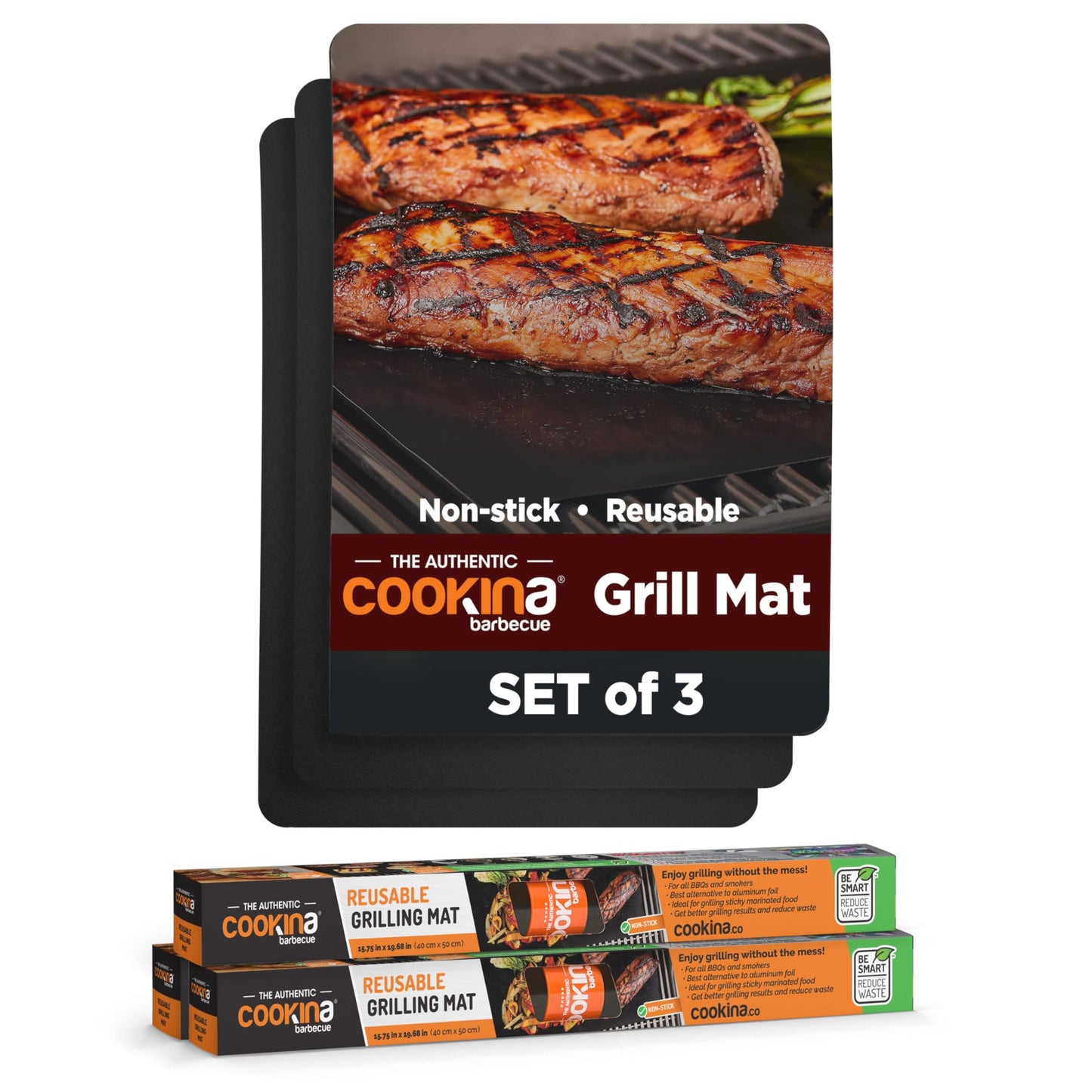 COOKINA BBQ Grill Mats X-Large (3-Pack) 15.75" x 19.68" Non-Stick Reusable Grilling Sheets for Gas, Charcoal, Electric Grills & Smokers – BBQ Accessories, Easy to Clean, BPA-Free, Teflon Alternative