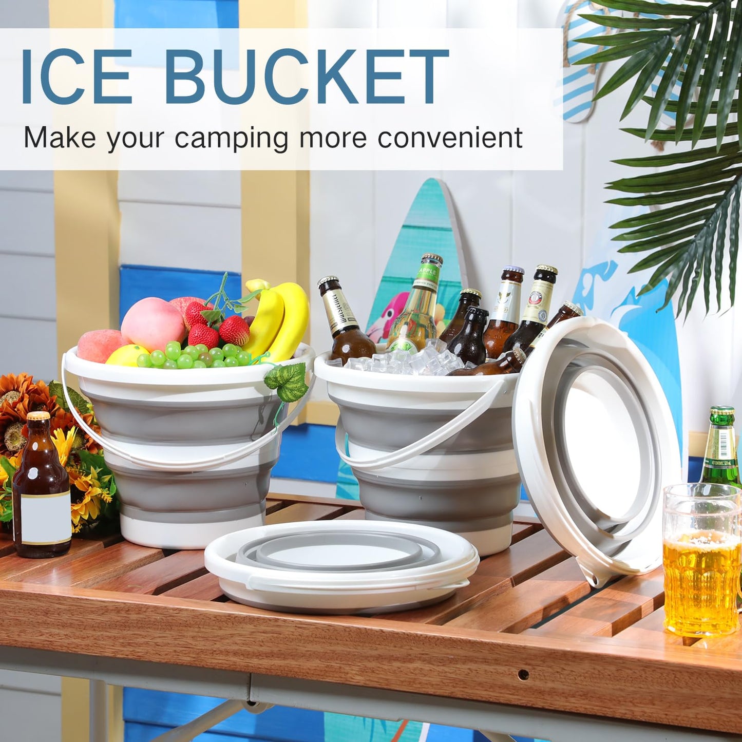 Pickmesh 4 Pcs Autumn Camping Collapsible Bucket, Small Cleaning Bucket with Handle 2.6 Gallon (10l) for Household Outdoor Car Washing Portable Camping Beach Sand Tub(Gray)