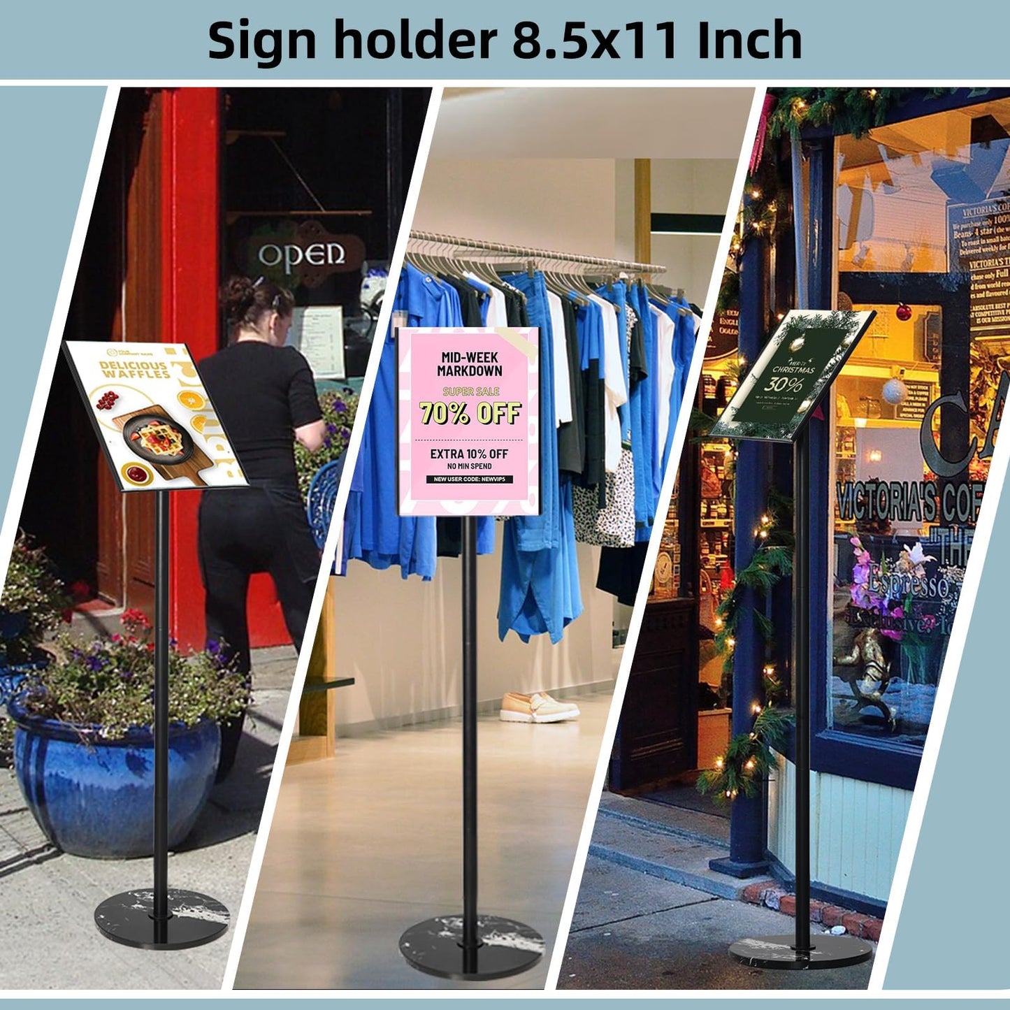 HANPIU Sign Holder 8.5 x 11 Inch Poster Sign Stand - Rotating Display Sign Holders Stand for Business Supermarket Promotions Advertising Signs Holder Floor Stand Adjustable Sign Display Stand Vertical and Horizontal View