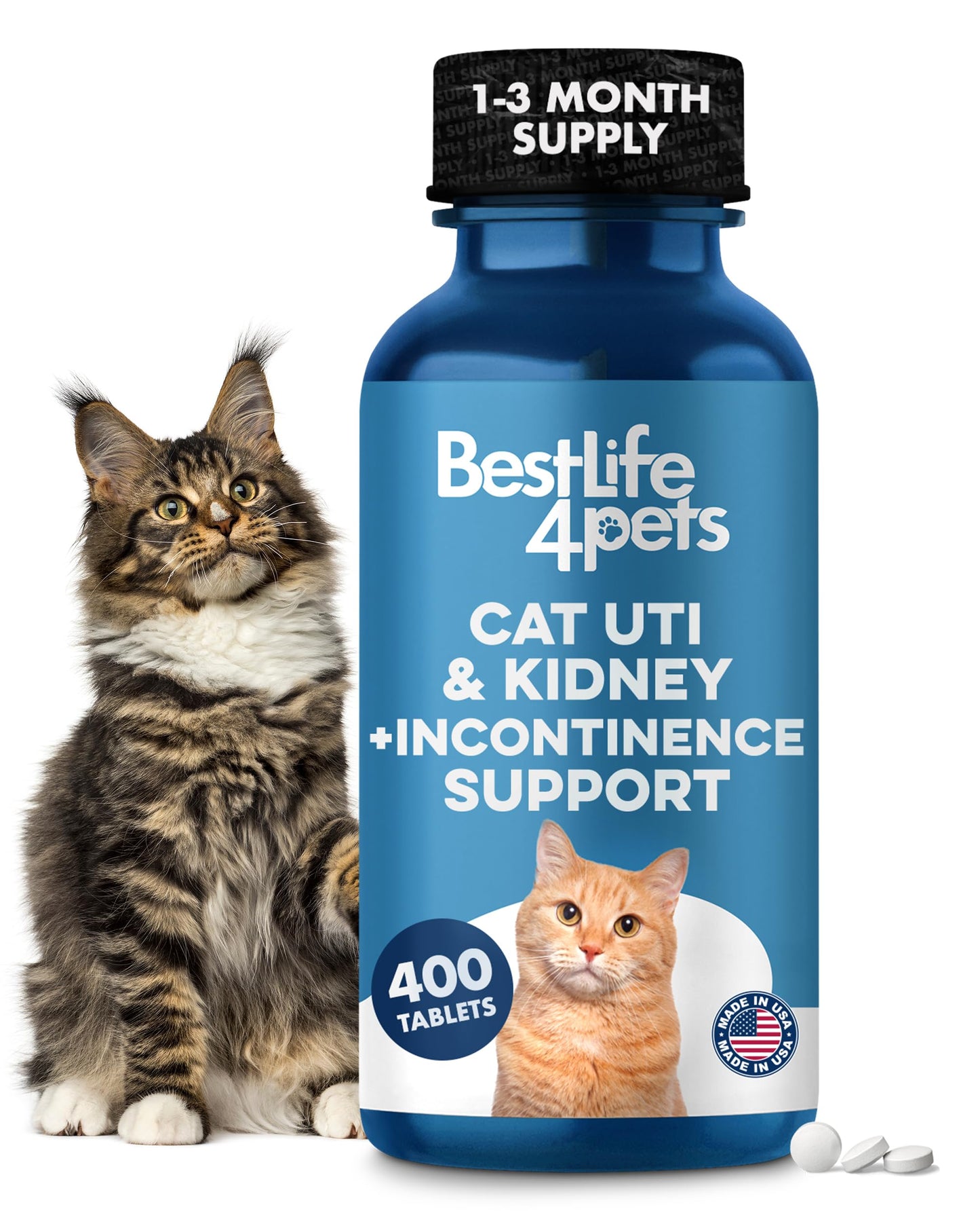 Cat UTI Remedy & Kidney Support for Cats, Natural Urinary Tract Infection and Cat Bladder Crystals Treatment Helps Flush Out Kidney Stones, Clears Infection, & Improves Kidneys Health, 400 Tiny Pills