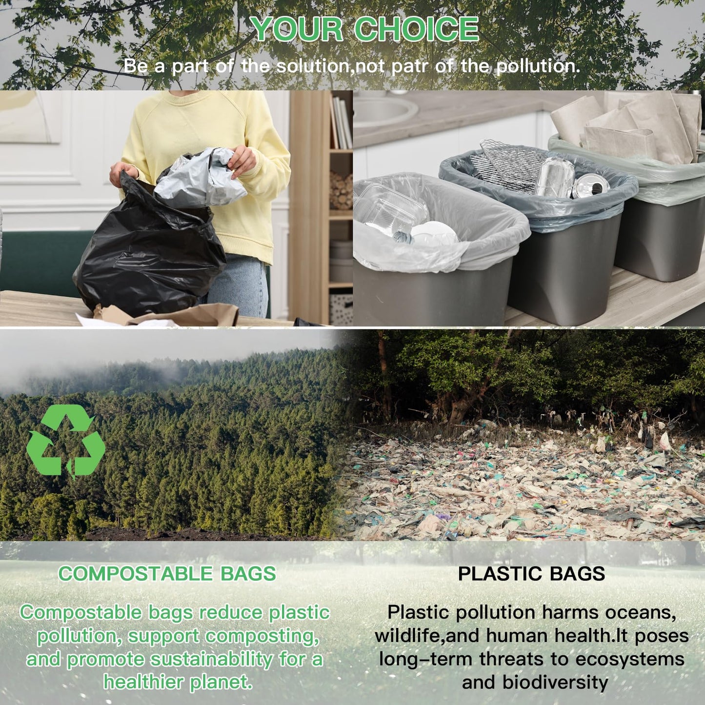 13 Gallon Biodegradable Tall-Kitchen Trash Bags - Black Garbage Bags Large Compostable Unscented 75 Count Recycling Strong Thick Office Waste Basket Liners Bulk Inwaysin