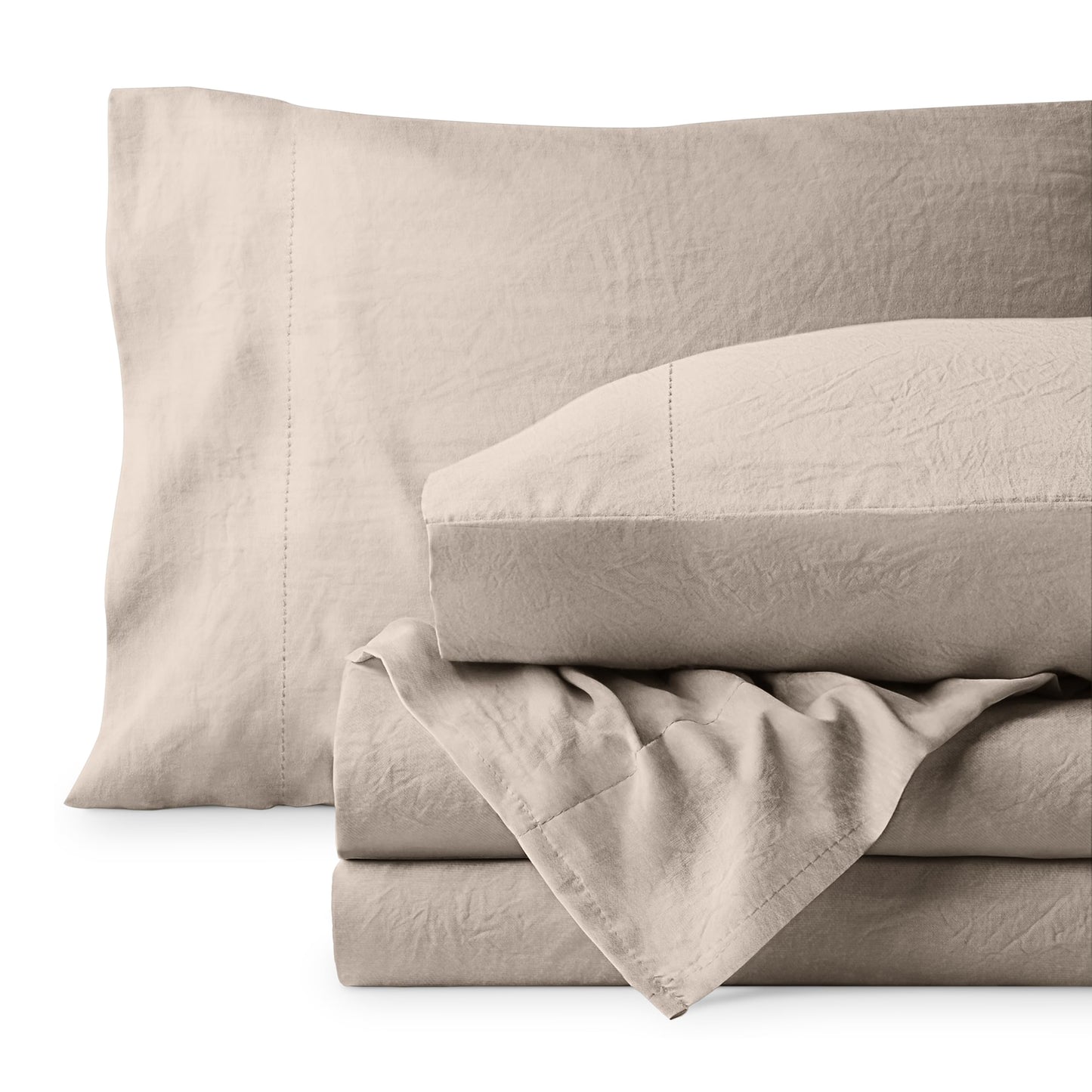 Bare Home Washed Queen Sheet Set - Premium 1800 Ultra-Soft Microfiber Bed Sheets - Double Brushed - Hypoallergenic - Stain Resistant (Queen, Washed Pebble Beach)