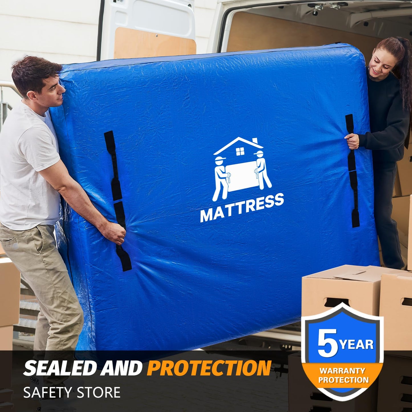 Mattress Bag for Moving, BETU Waterproof Mattress Protector Mattress Cover (Queen) Storage Bags with 8 Heavy-Duty Handles and Zipper for Bed Extra Thick Large Reusable (82"x62"x15" Blue)