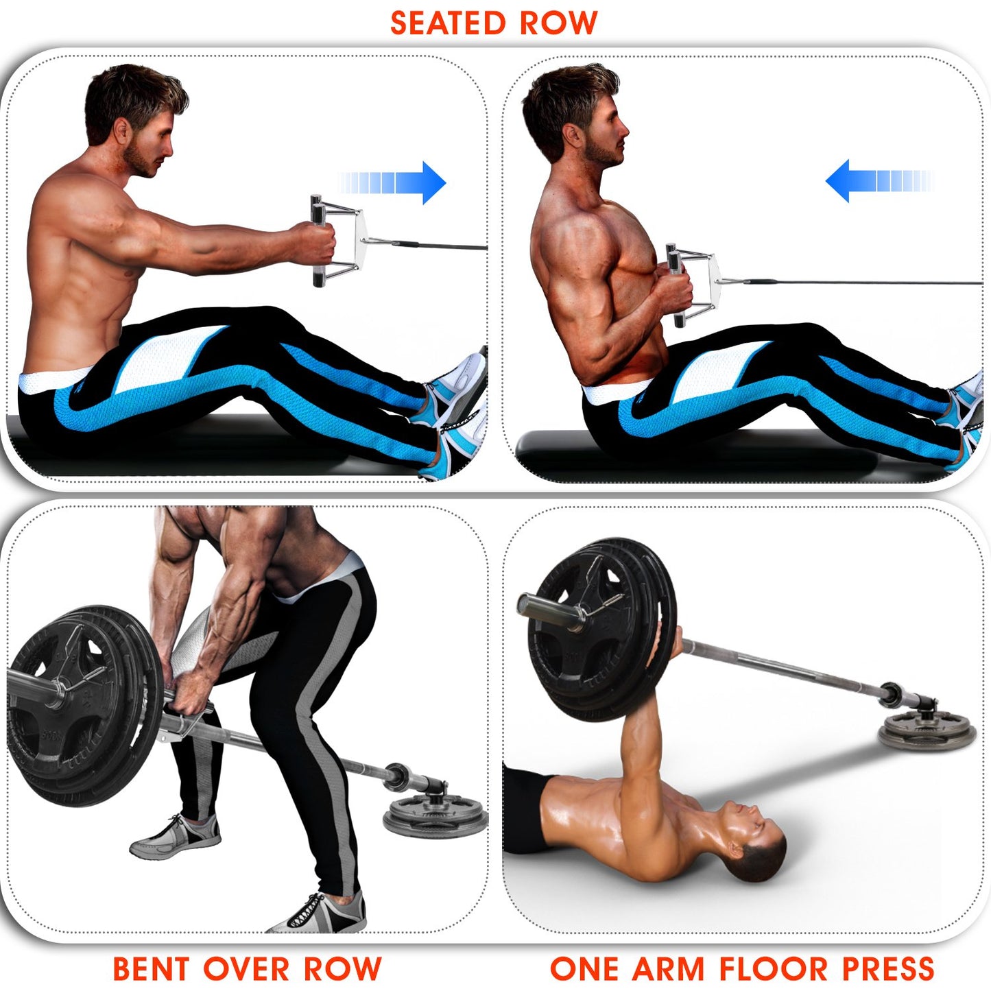 Yes4All Combo T-Bar Row Insert Landmine & Seated Row Double D Handle for Cable Attachment – Double D Row Handle (Chrome)