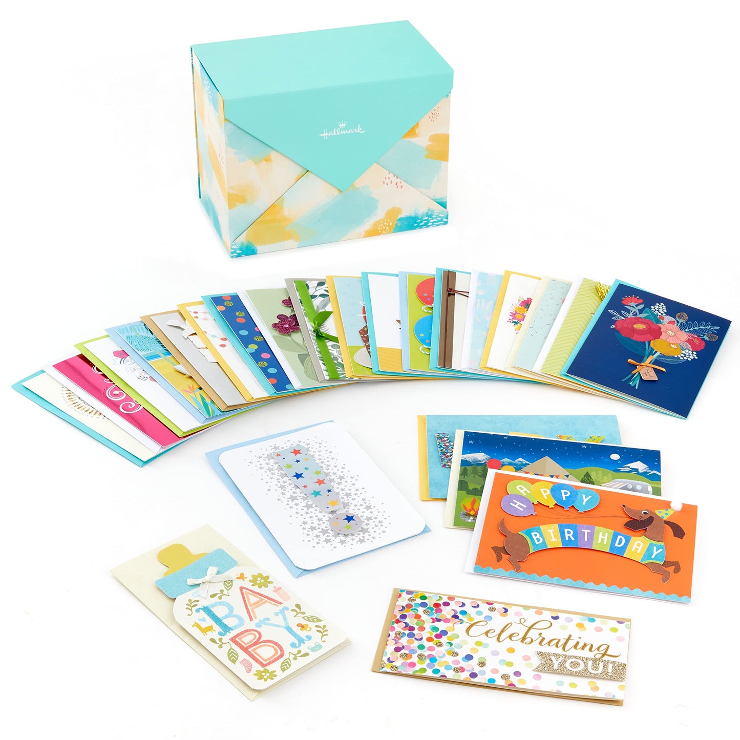 Hallmark Pack of 24 Handmade Assorted Boxed Greeting Cards, Watercolor-Birthday Cards, Baby Shower Cards, Wedding Cards, Sympathy Cards, Thinking of You Cards, Thank You Cards, Blue, 5EBN1002